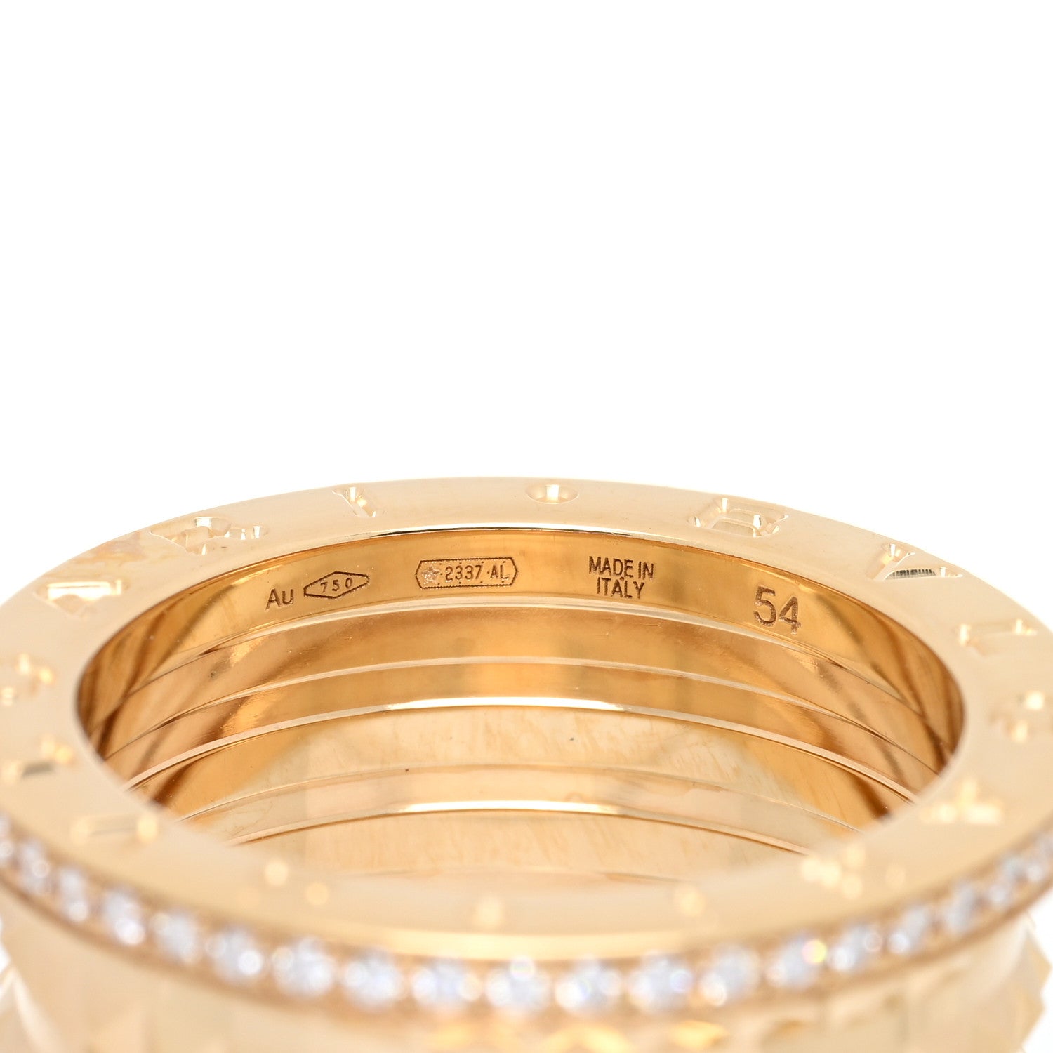 Bulgari 18K Yellow Gold Diamond B.Zero1 Rock Four-Band Pave Ring 54 6.75 4 of 5
