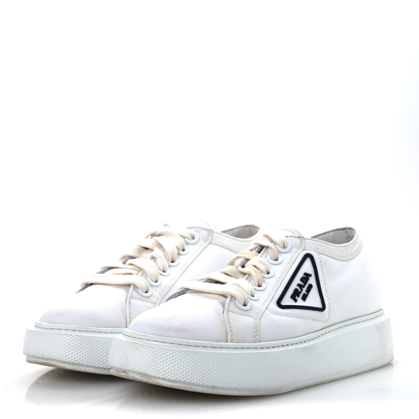 Nylon Gabardine Triangle Logo Platform Sneakers 37 White