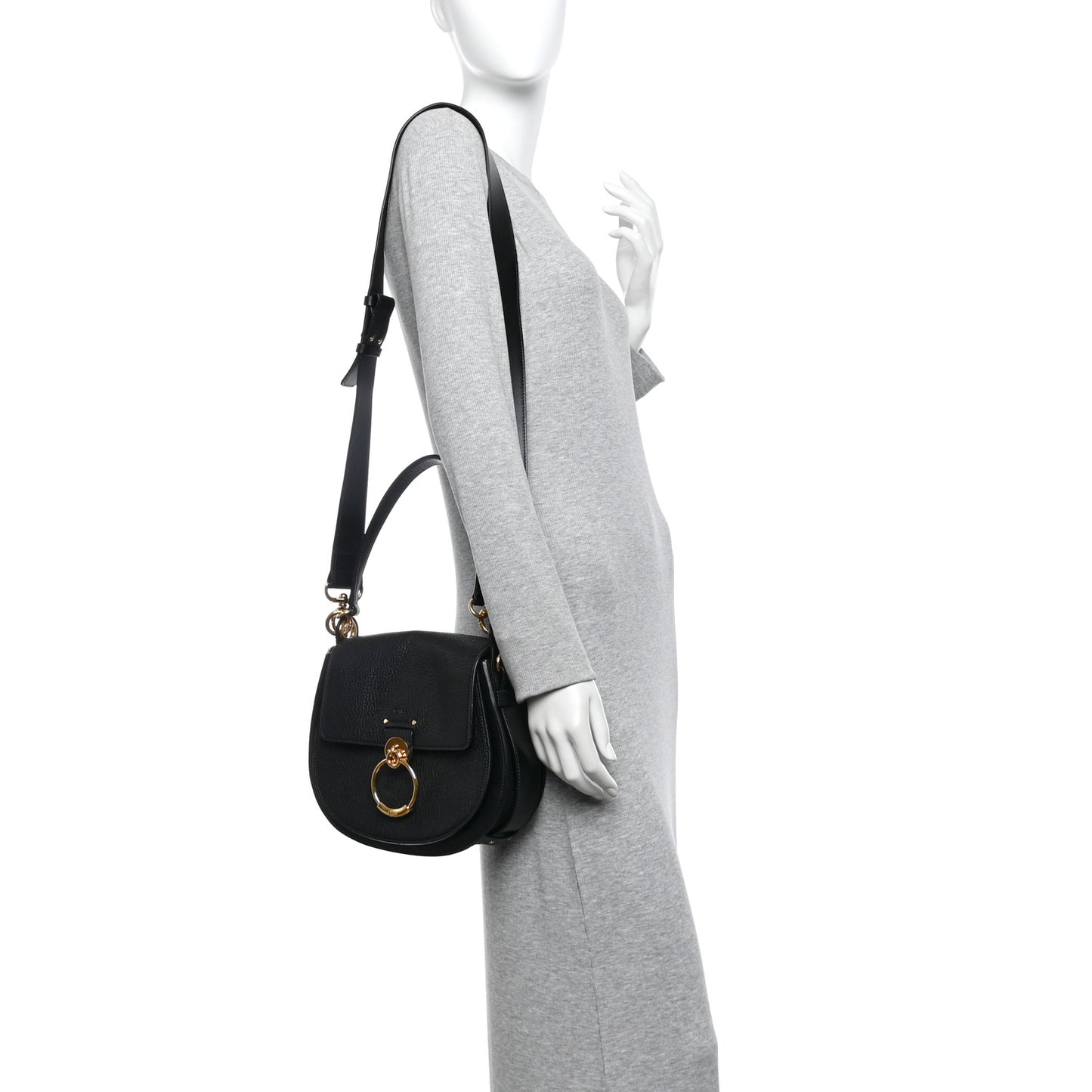 Grained Calfskin Large Tess Bag Black