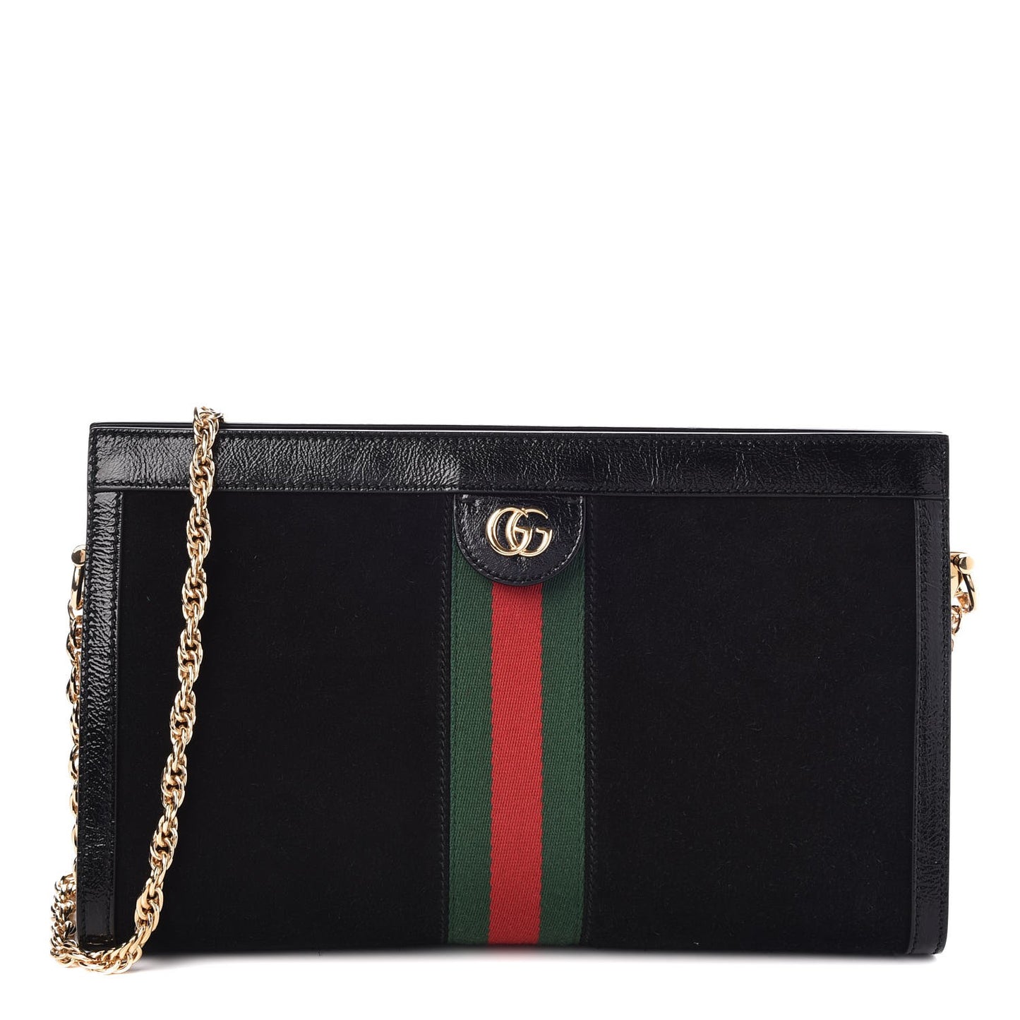 Suede Patent GG Web Medium Ophidia Chain Shoulder Bag Black