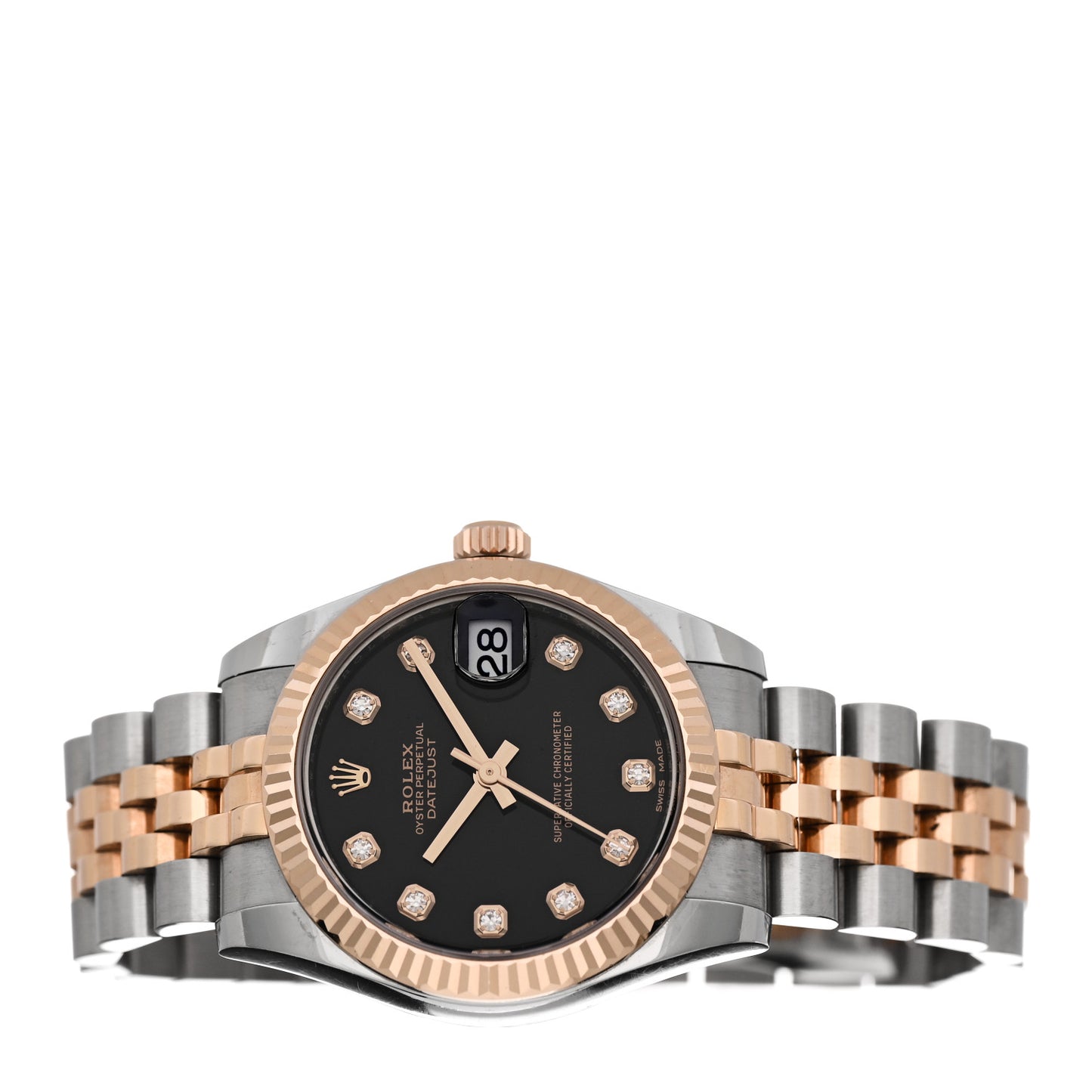 Stainless Steel 18K Everose Gold Diamond 31mm Oyster Perpetual Datejust Watch Black 178271