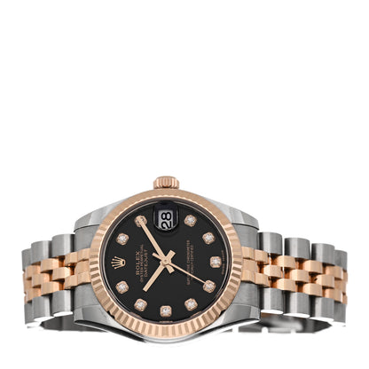 Rolex Stainless Steel 18K Everose Gold Diamond 31mm Oyster Perpetual Datejust Watch Black 178271 2 of 5