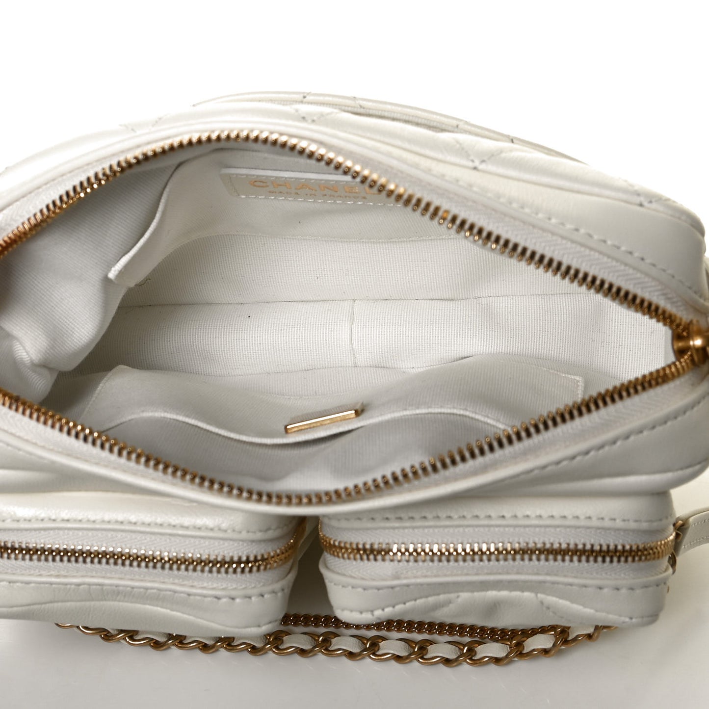 Calfskin Quilted Small Camera Case White