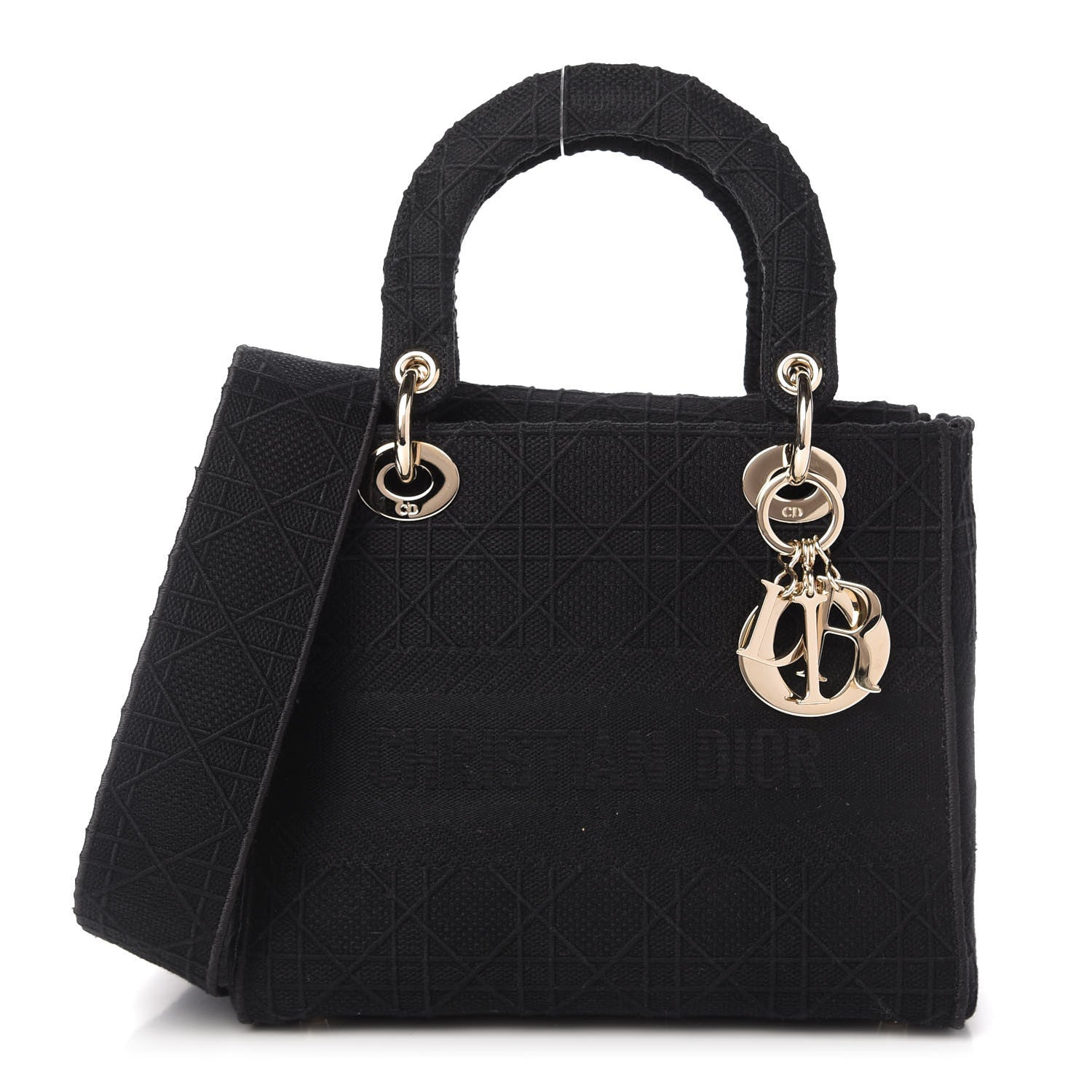 Christian Dior Canvas Embroidered Cannage Medium Lady D-Lite Black 1 of 9