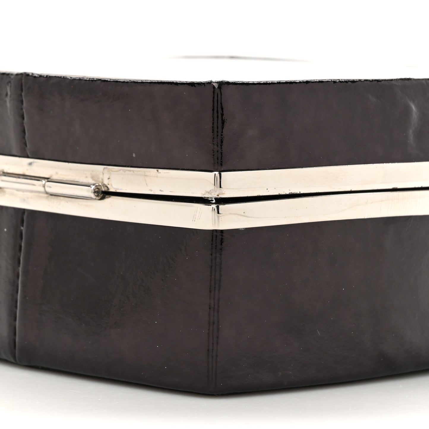 Patent Goatskin Make-Up Box Clutch With Chain  Black