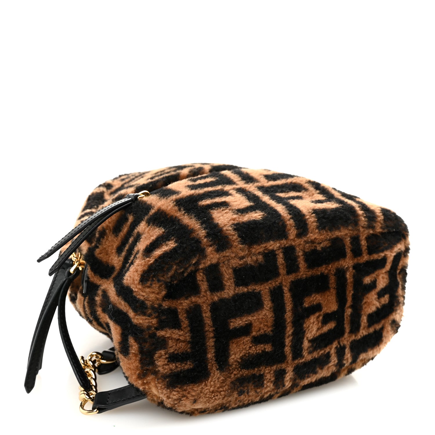 Fendi Shearling Macro FF 1974 Mini Backpack Tobacco Black 4 of 10