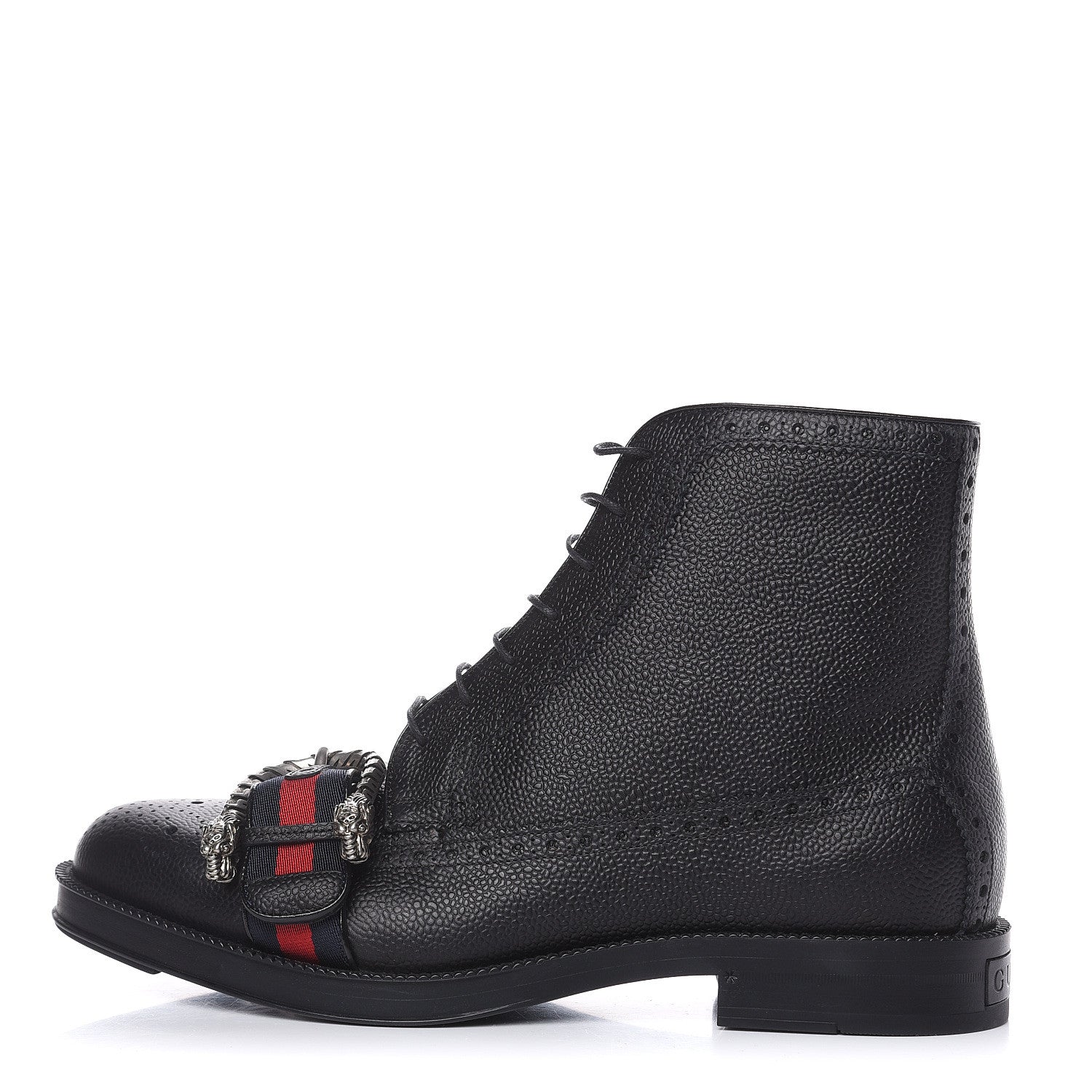 Gucci Pebbled Calfskin Dionysus Web Mens Martins Boots 7 Black 1 of 11