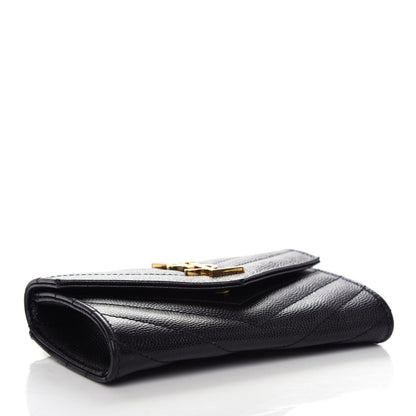 Saint Laurent Grain De Poudre Matelasse Chevron Small Monogram Envelope Wallet Black 4 of 8