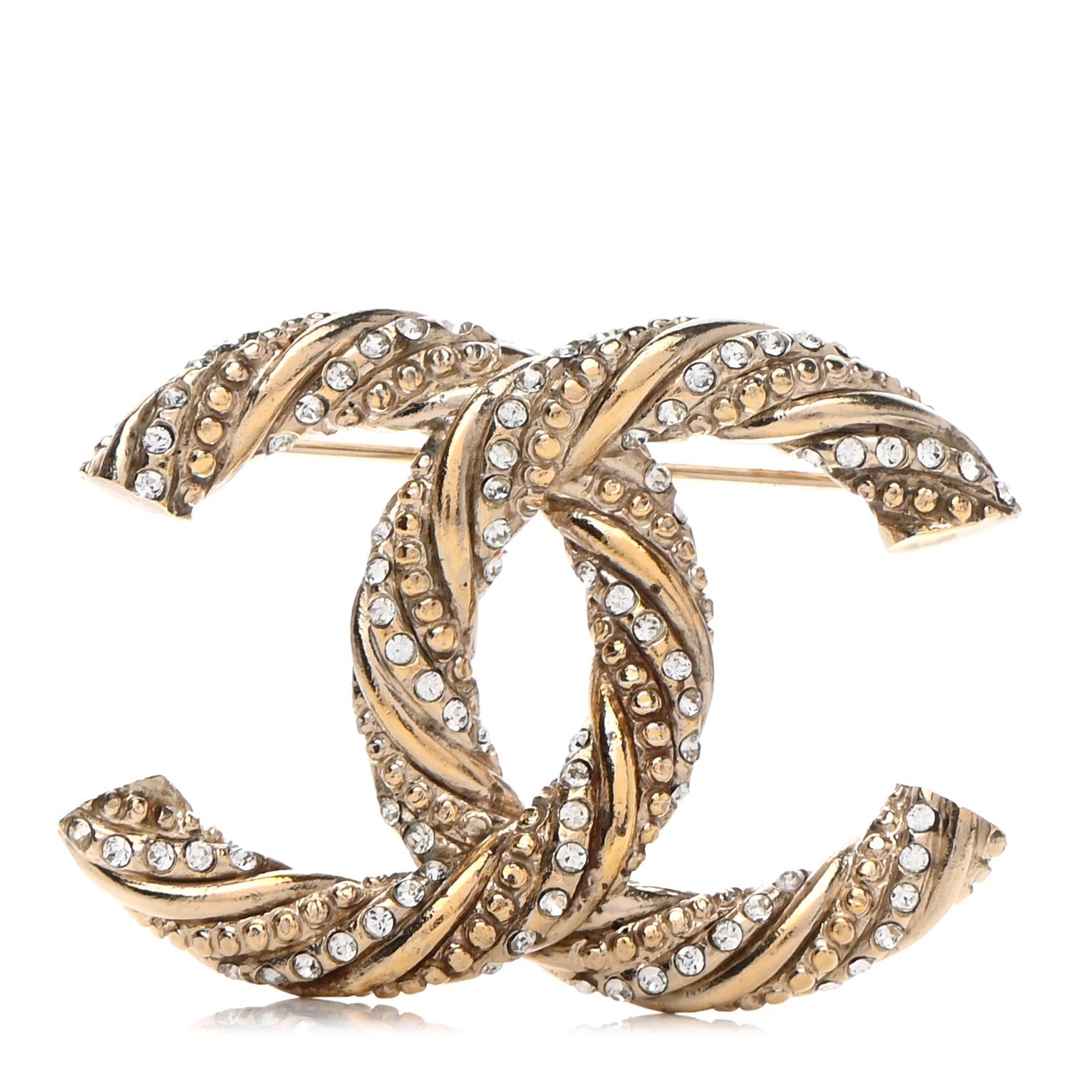 Chanel Crystal Twisted CC Brooch Light Gold 1 of 6