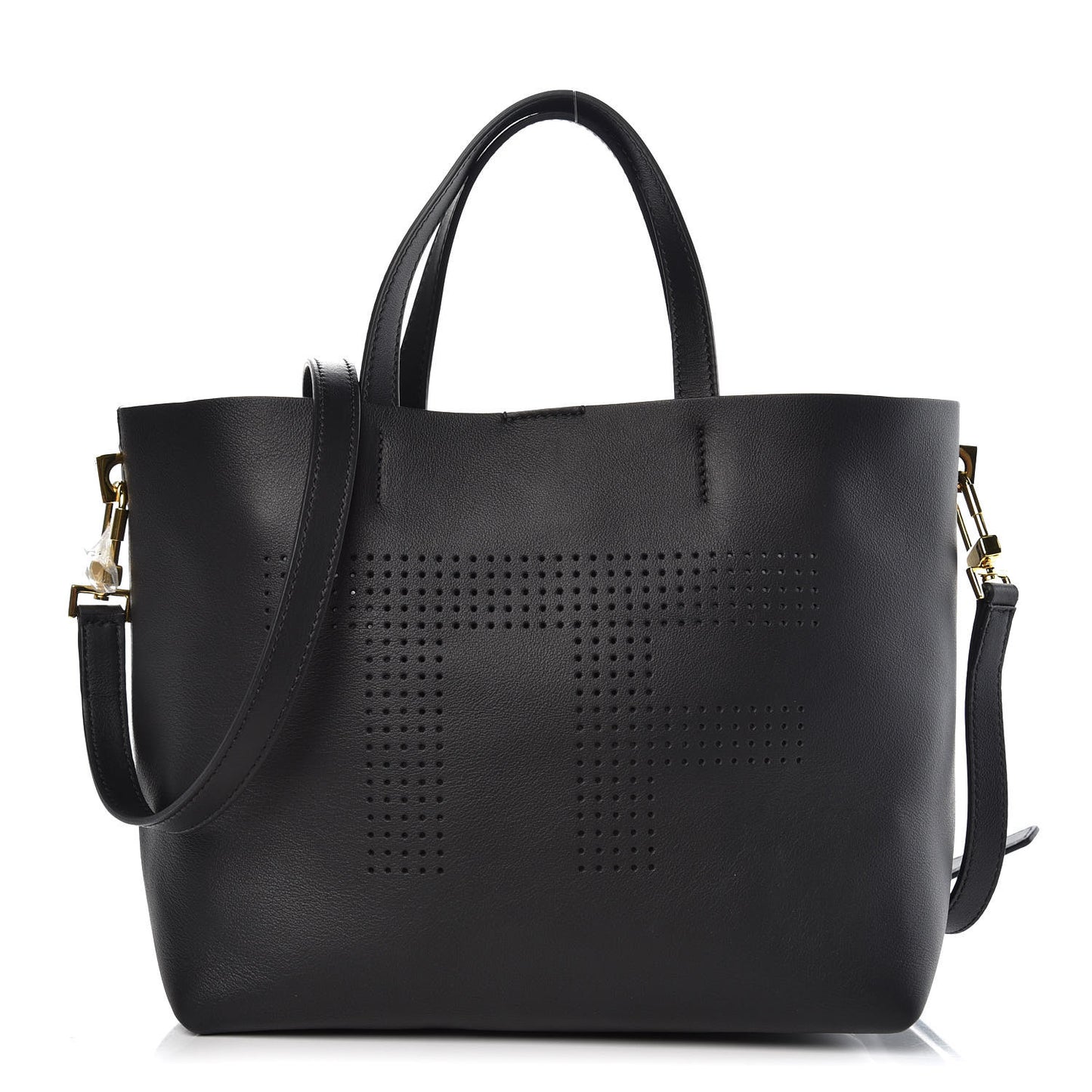 Calfskin Perforated Mini Logo Tote Black