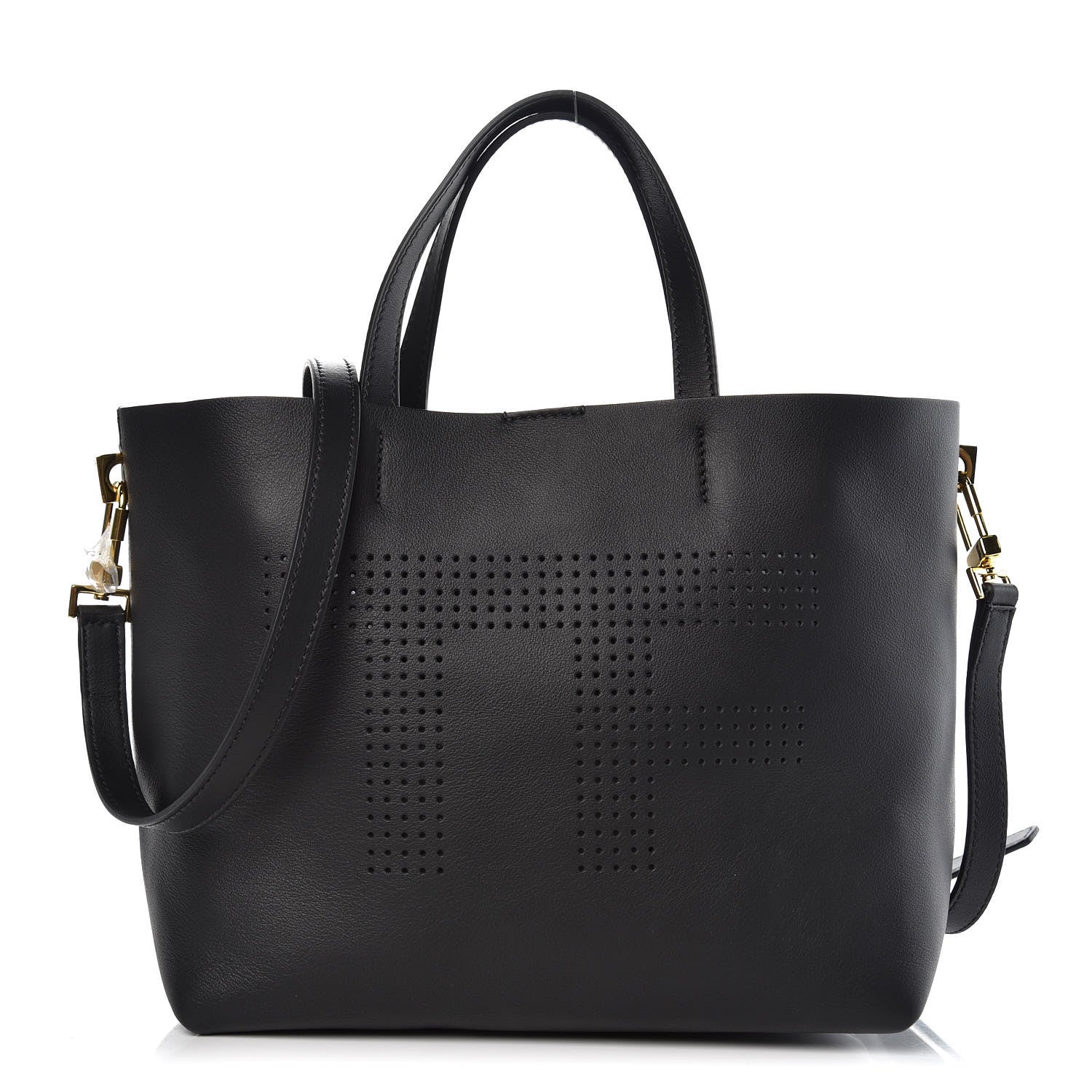 Tom Ford Calfskin Perforated Mini Logo Tote Black 1 of 6