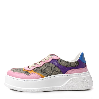 Gucci Calfskin GG Supreme Monogram Perforated Womens Platform 55mm Sneakers 38.5 Beige Ebony Sugar Pink Crop Shine Purple 1 of 8