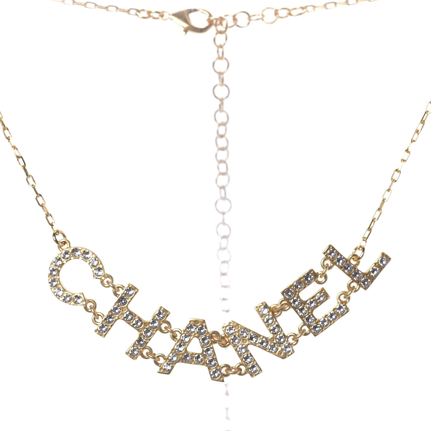 Metal Crystal Logo Necklace Gold