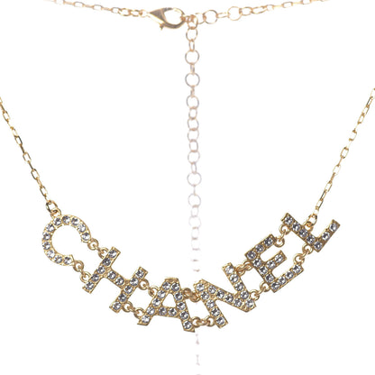 Chanel Metal Crystal Logo Necklace Gold 2 of 7
