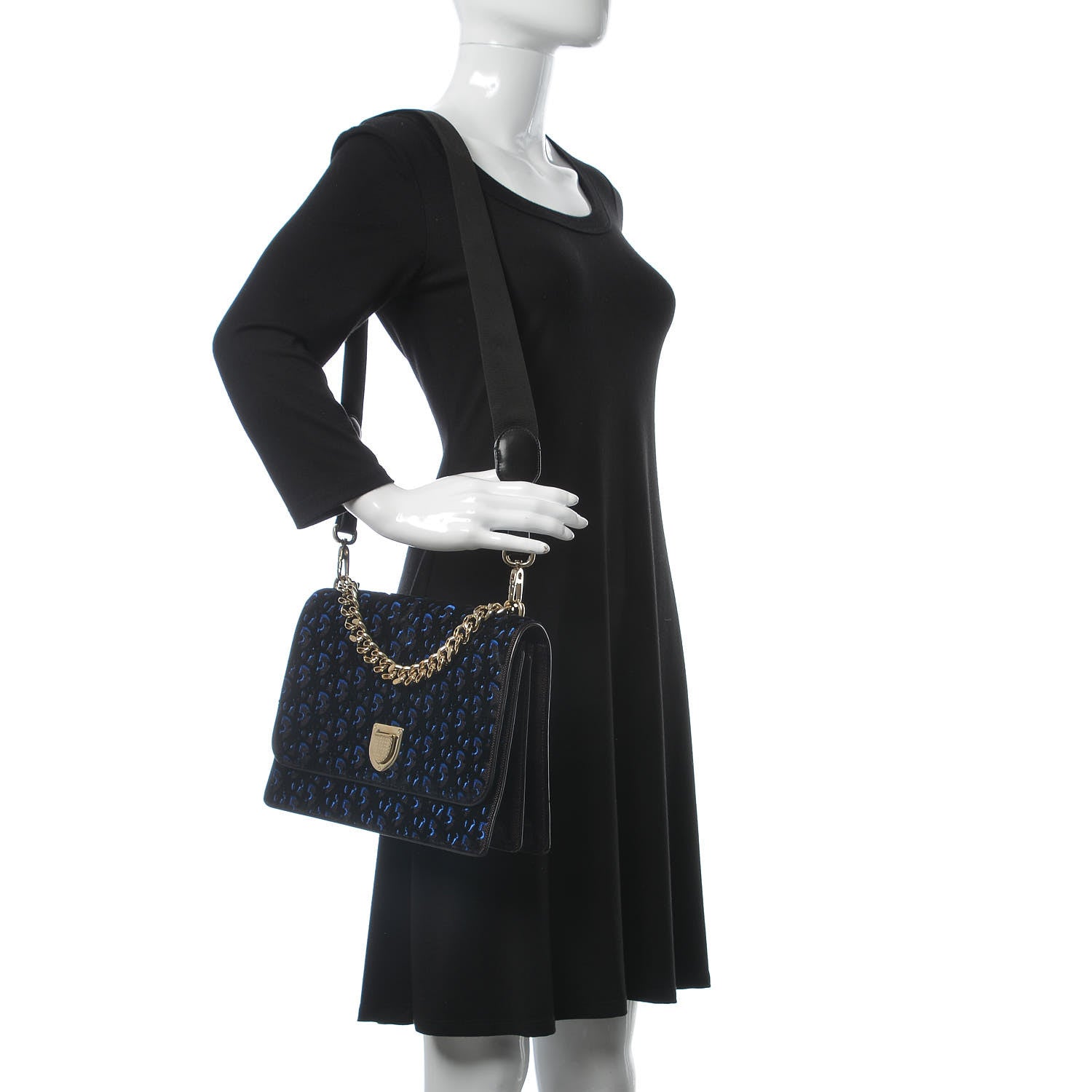 Christian Dior Velvet Monogram Diorama Satchel Plum Blue 2 of 16