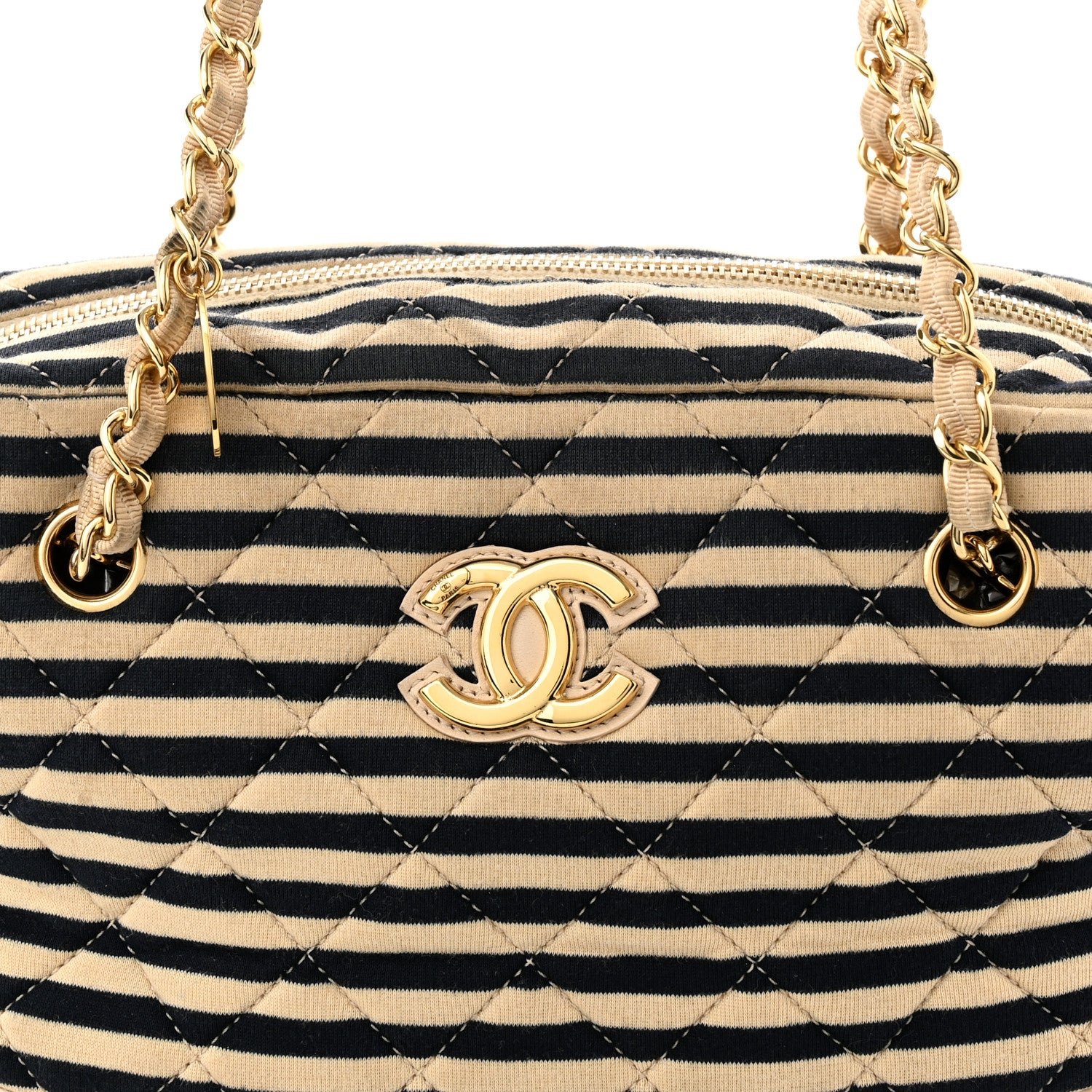 Chanel Jersey Quilted Coco Sailor Camera Case Beige Navy 9 of 14