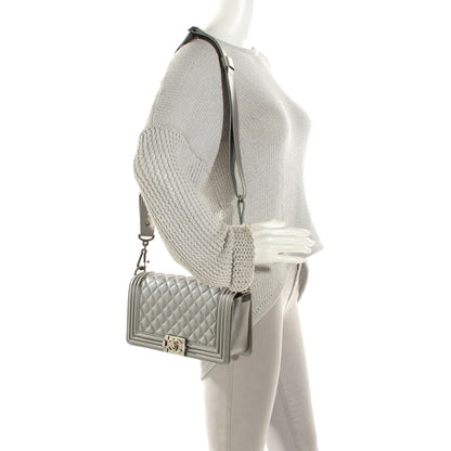 Chanel Lambskin Quilted Medium Boy Flap with Stingray Strap Silver 3 of 10