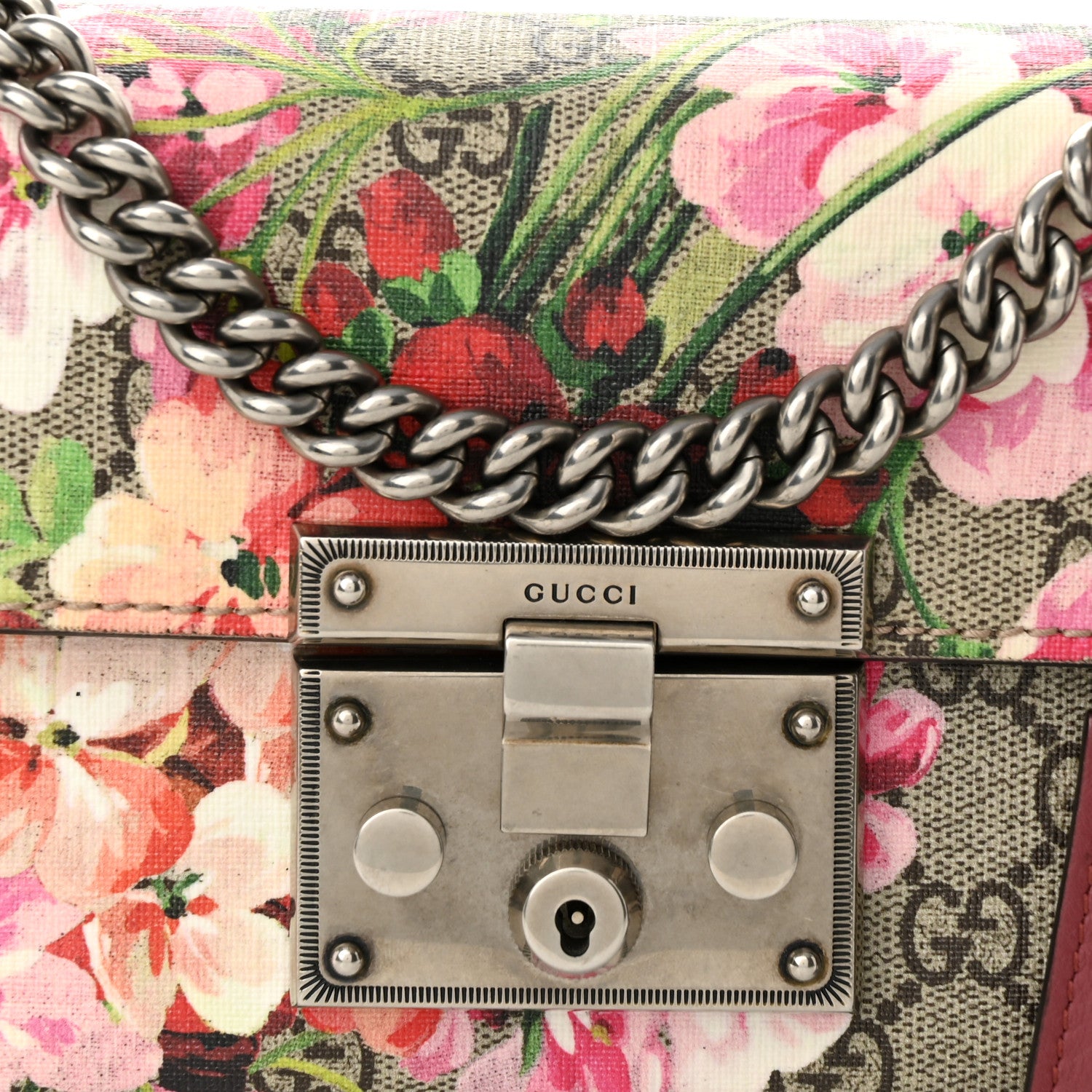 Gucci GG Supreme Monogram Blooms Small Padlock Shoulder Bag Beige Multicolor Dry Rose 8 of 10