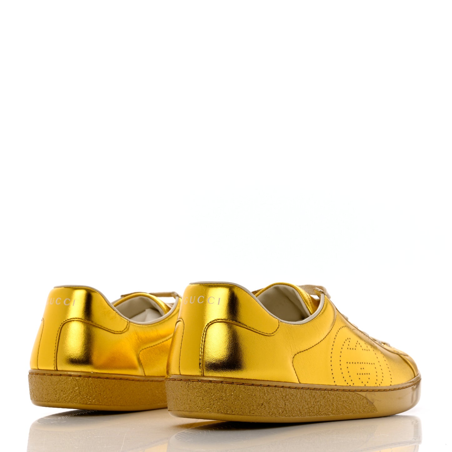 Metallic Nappa Interlocking G Perforated Mens Ace Sneakers 9 Oro Vecchio