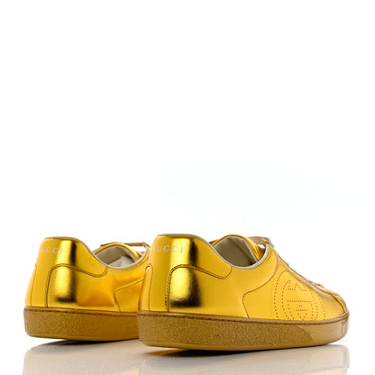 Gucci Metallic Nappa Interlocking G Perforated Mens Ace Sneakers 9 Oro Vecchio 4 of 9