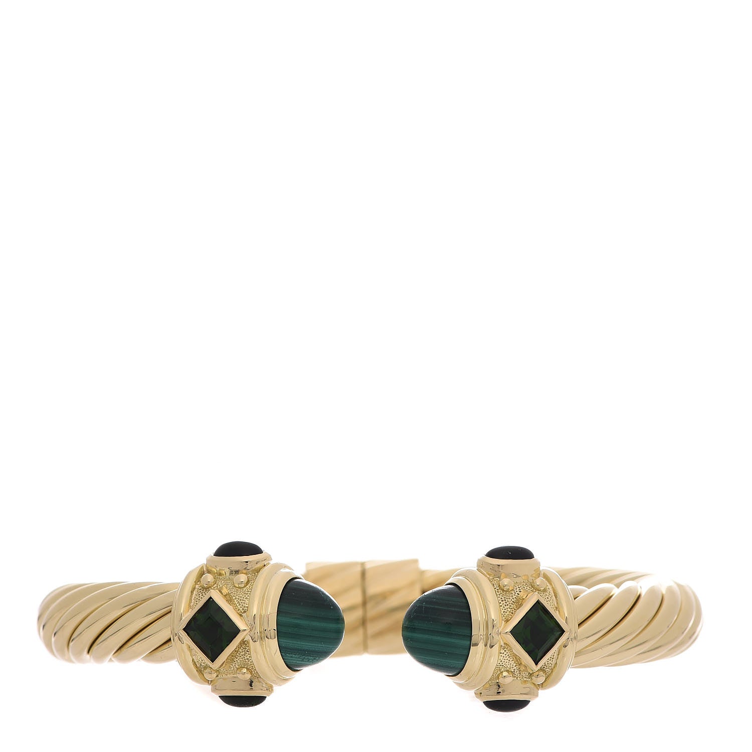 David Yurman 18K Yellow Gold Malachite Chrome Diopside 10mm Renaissance Cable Bracelet 1 of 6
