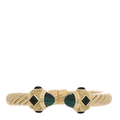 David Yurman 18K Yellow Gold Malachite Chrome Diopside 10mm Renaissance Cable Bracelet 1 of 6