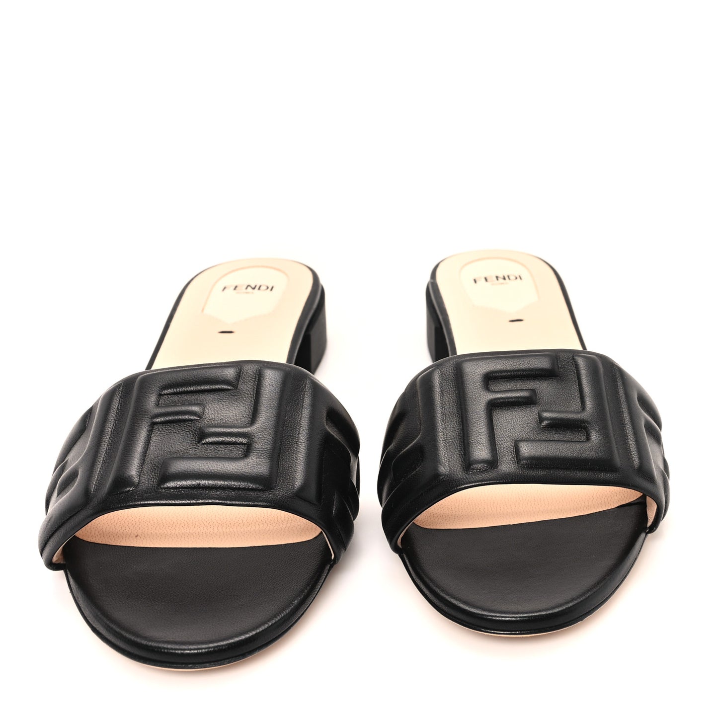 Nappa FF Embossed Flat Slide Sandals 40 Black
