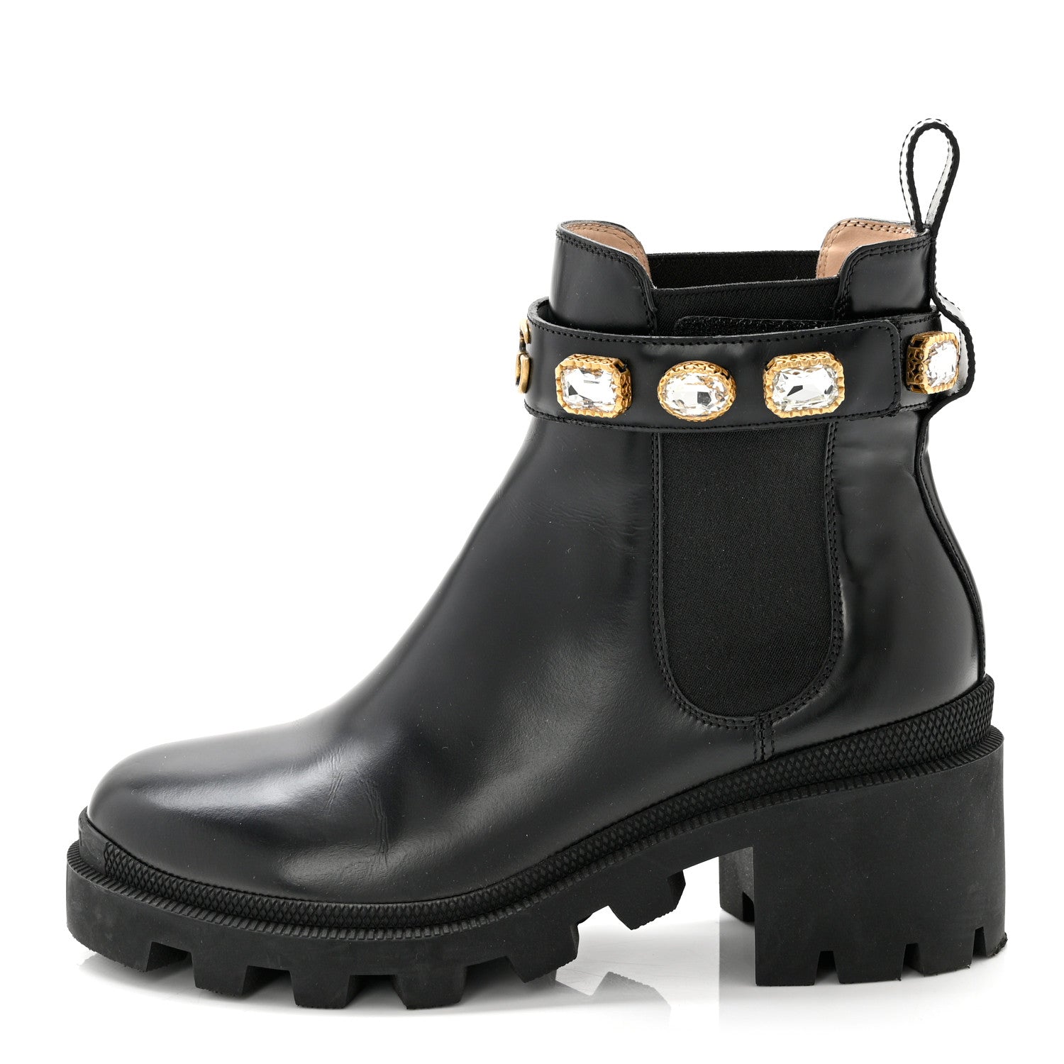 Gucci Calfskin Crystal GG Trip Chelsea Ankle Boots 37.5 Black 1 of 9