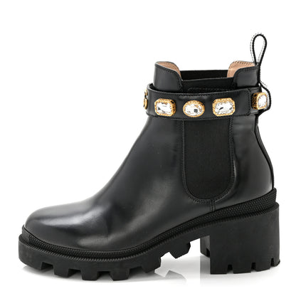 Gucci Calfskin Crystal GG Trip Chelsea Ankle Boots 37.5 Black 1 of 9