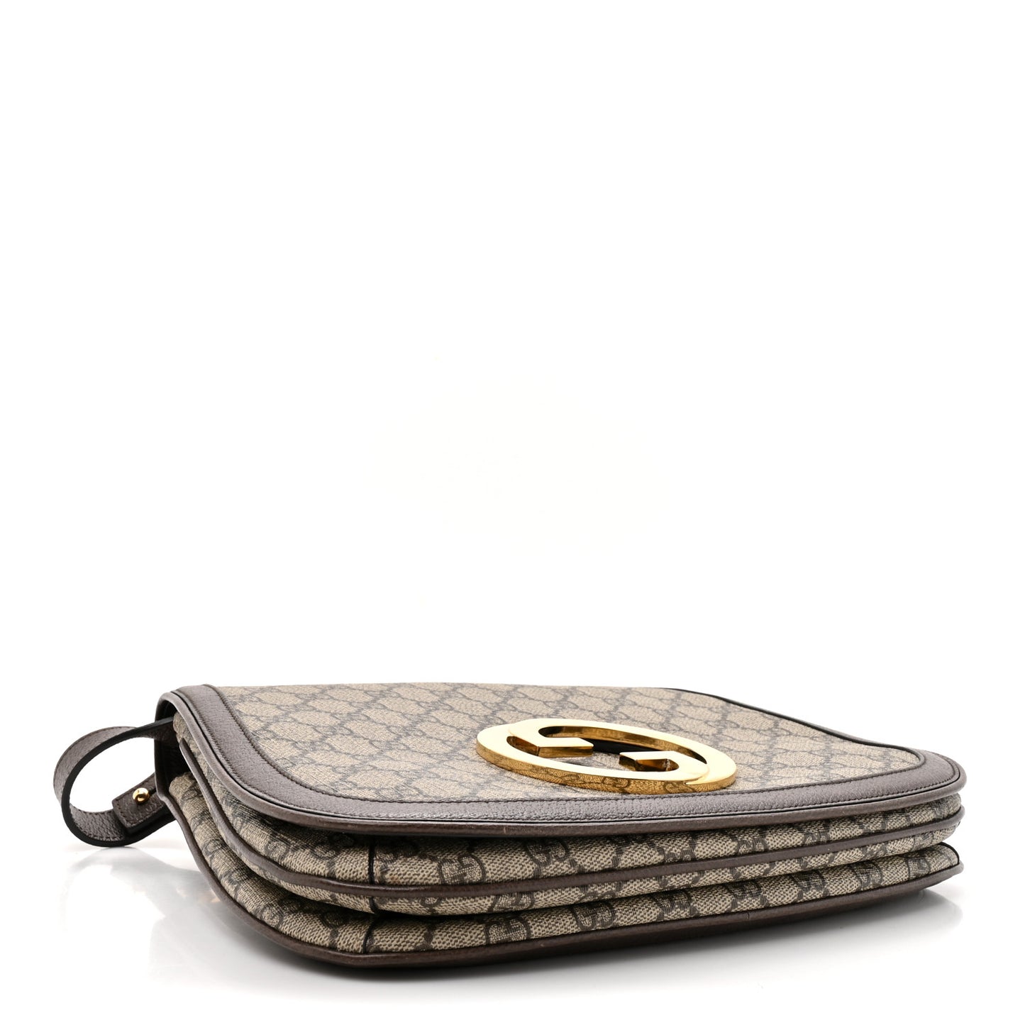 GG Supreme Monogram Textured Dollar Calfskin Web Medium Blondie Top Handle Shoulder Flap Bag Beige Ebony New Acero