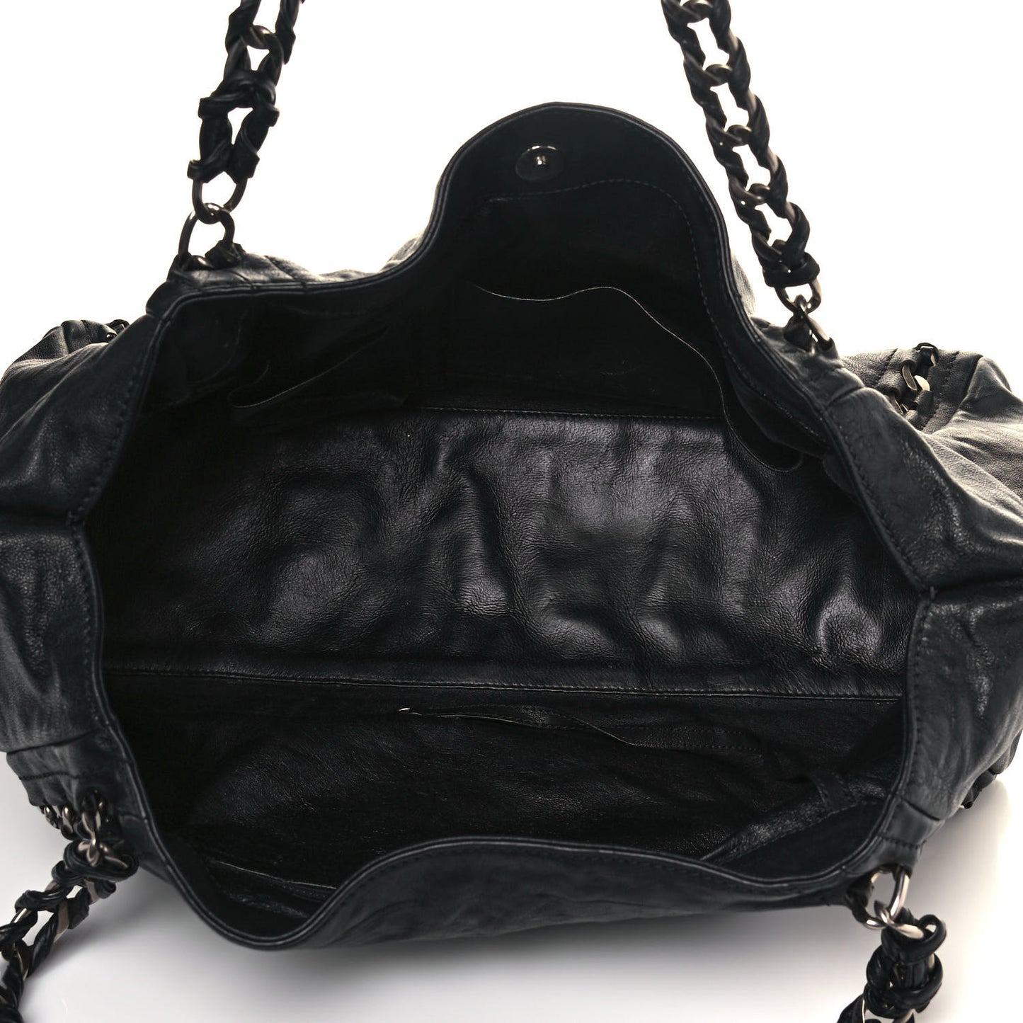 Calfskin East West Modern Chain Tote Black