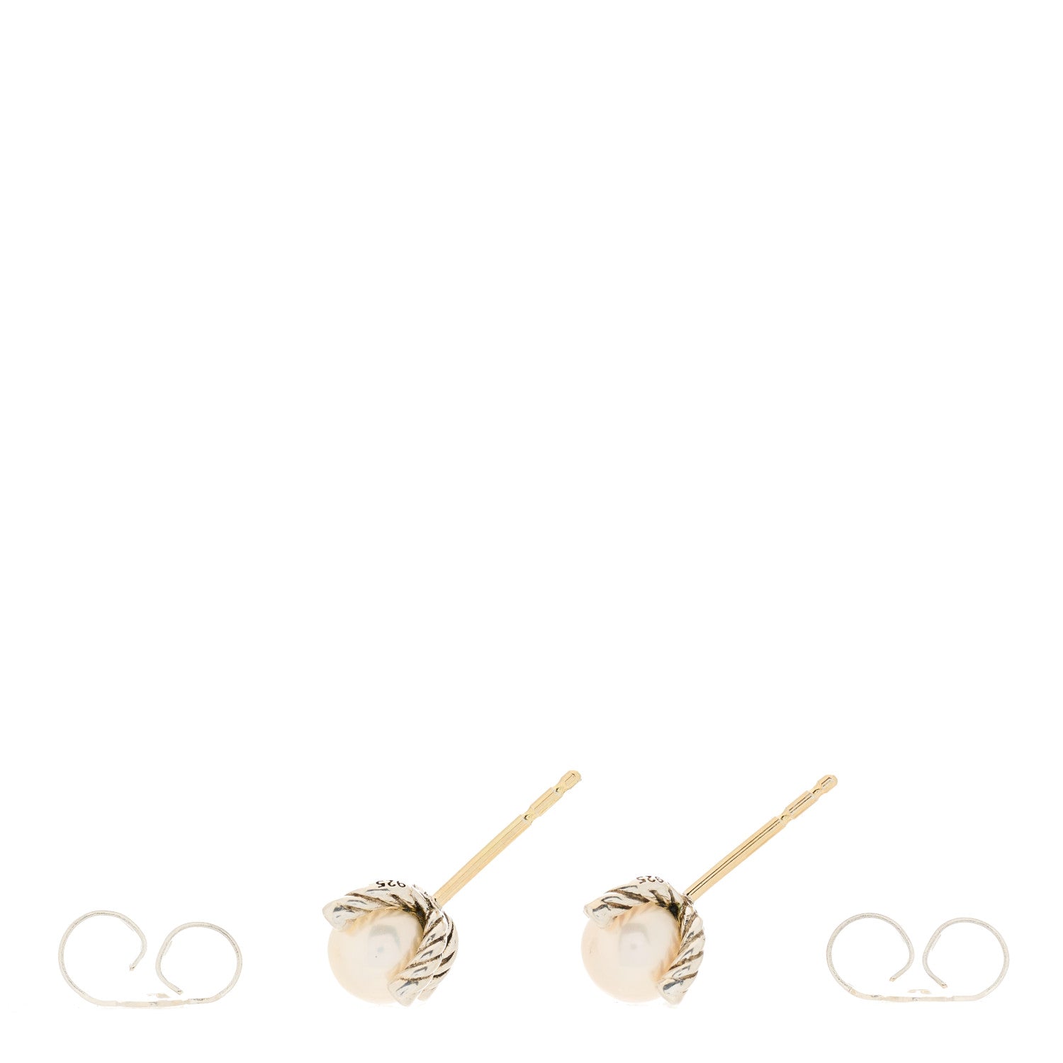 David Yurman Sterling Silver Diamond Pearl 7mm Earrings 2 of 3