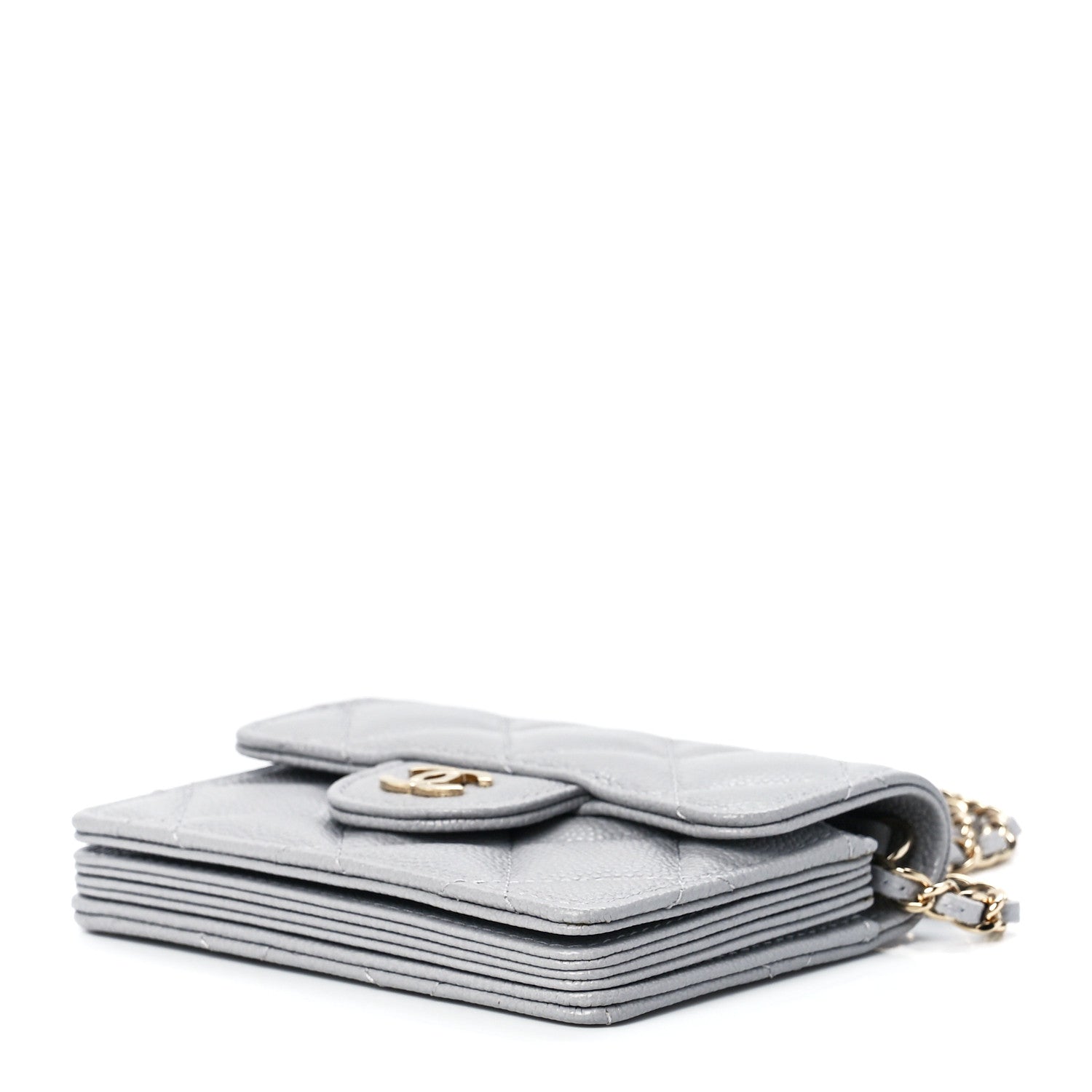 Chanel Caviar Quilted Flap Card Holder On Chain Grey 10 of 13