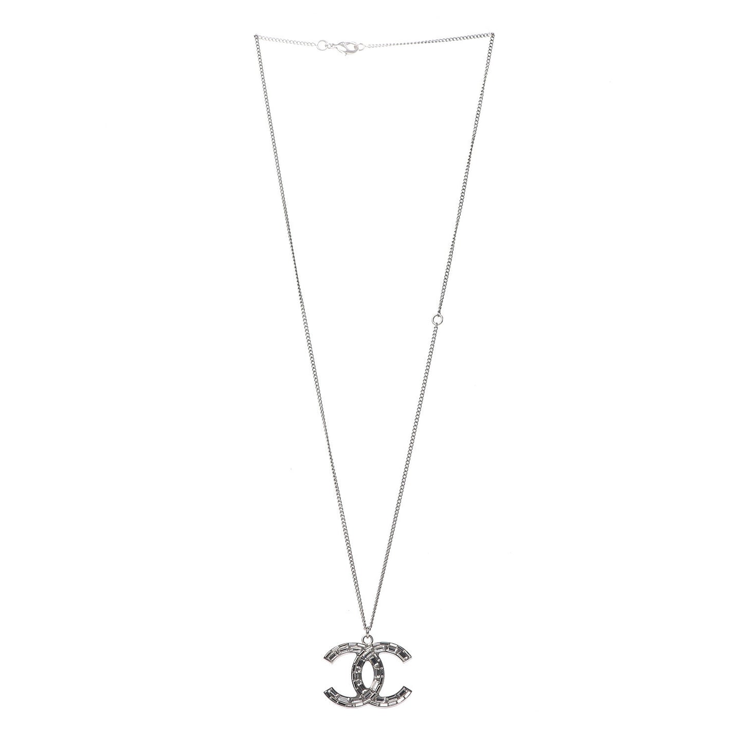Baguette Crystal Large CC Necklace Silver