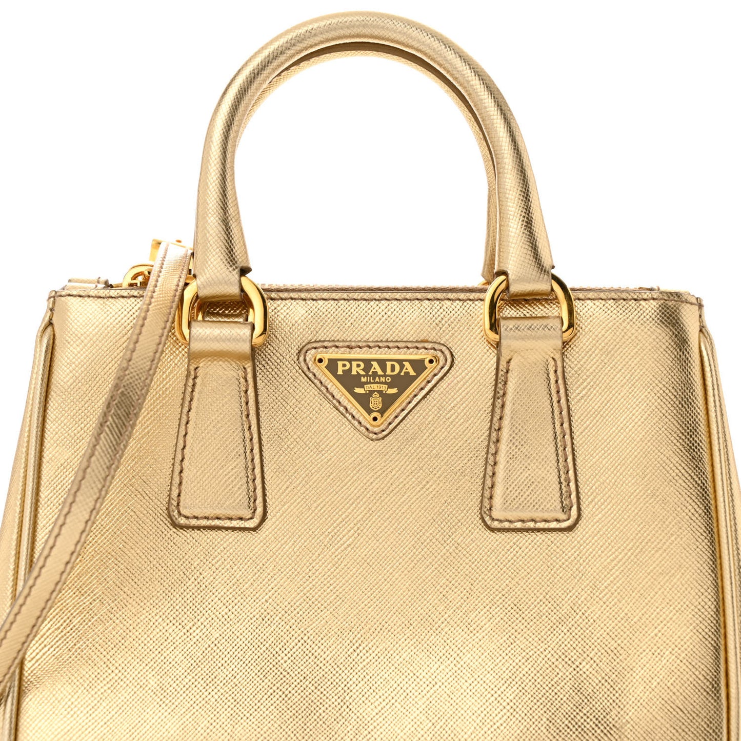 Metallic Saffiano Lux Micro Galleria Double Zip Tote Gold