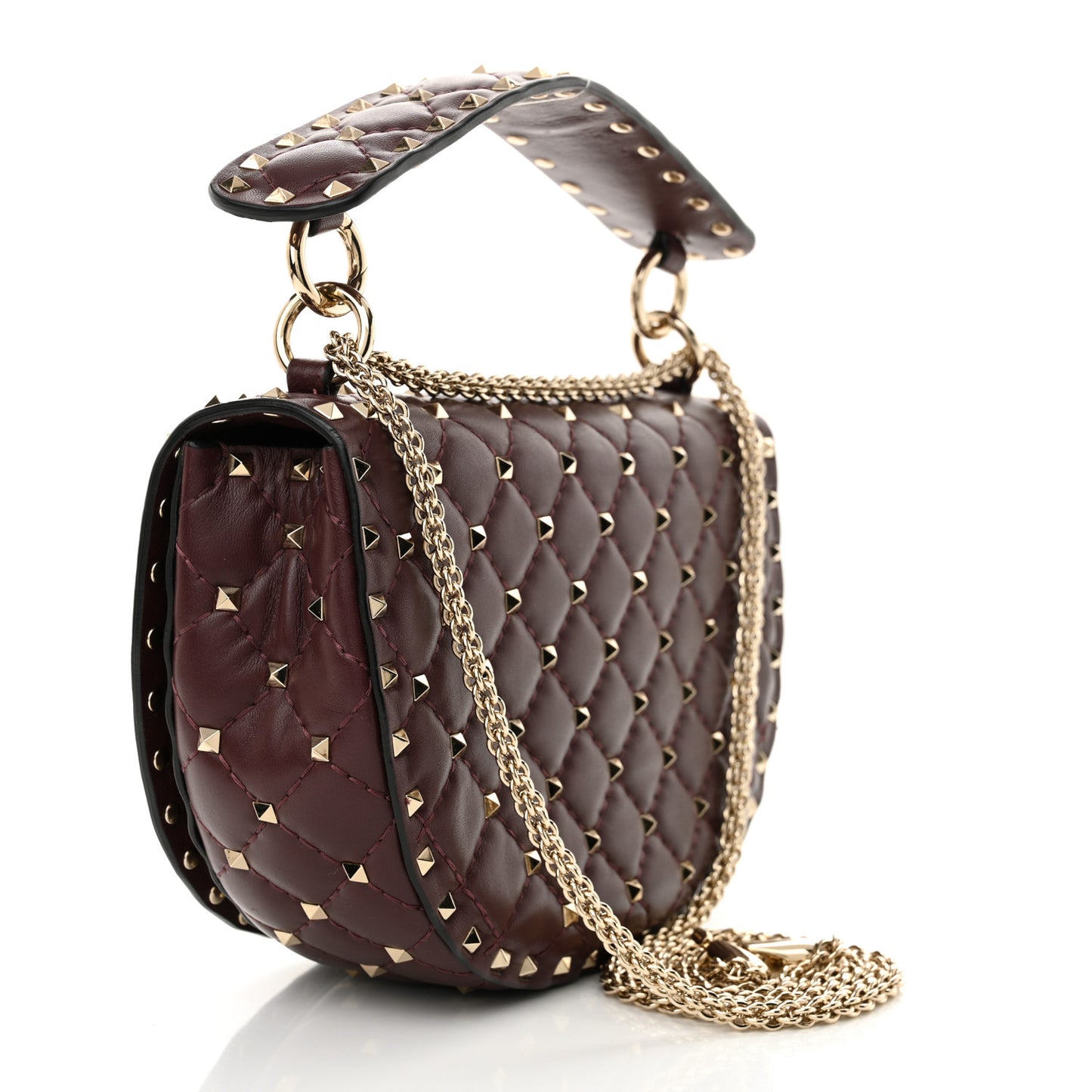 Nappa Medium Rockstud Spike Halfmoon Saddle Bag Rubin