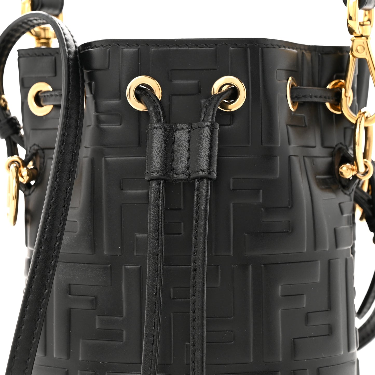 Vitello Liberty F is Fendi FF 1974 Embossed Mini Mon Tresor Bucket Bag Black