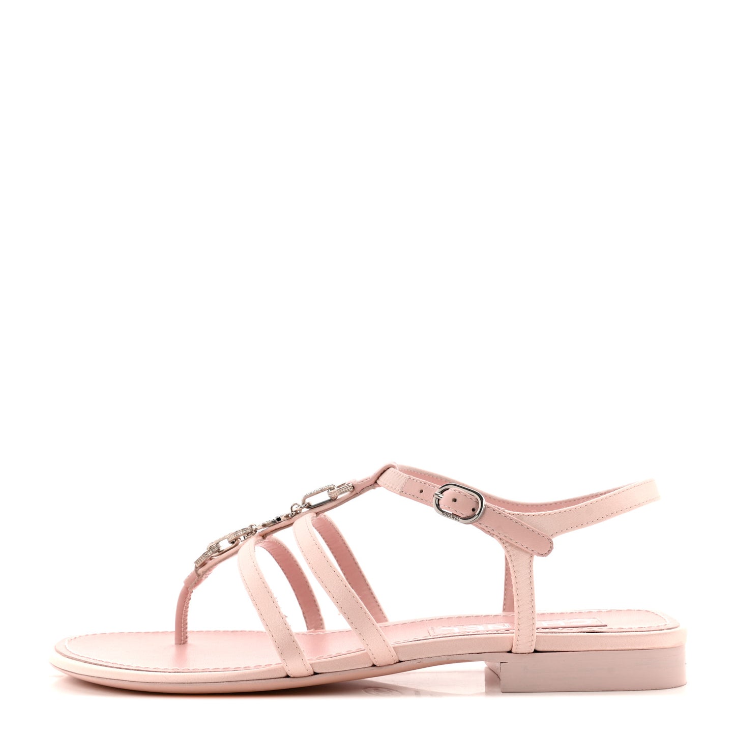 Satin Strass CC Thong Sandals 36.5 Light Pink