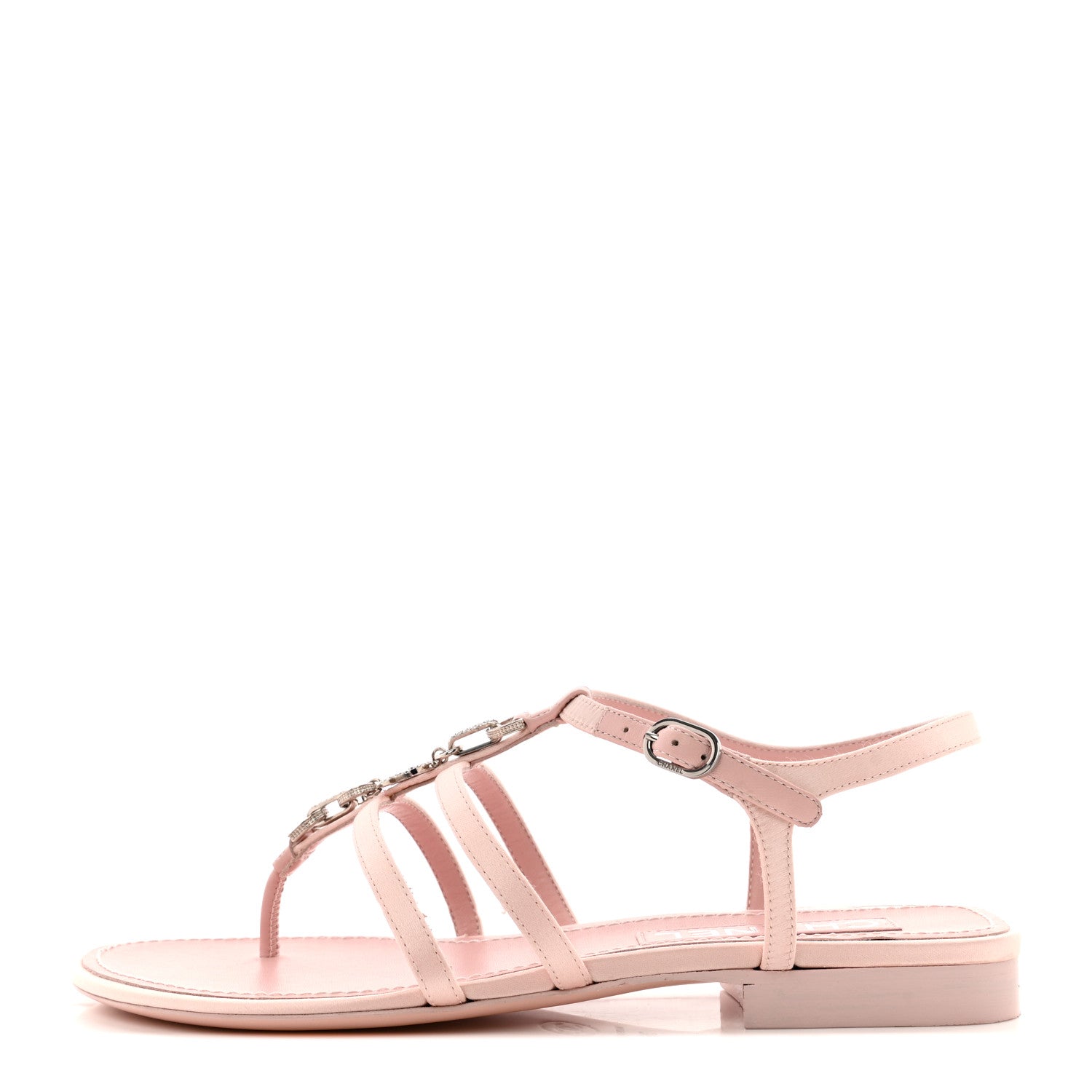 Chanel Satin Strass CC Thong Sandals 36.5 Light Pink 1 of 11