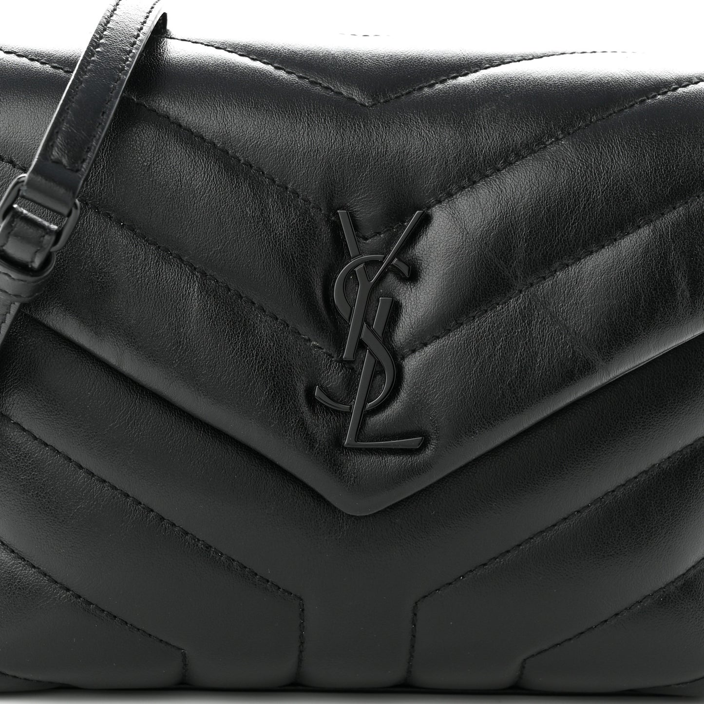 Calfskin Y Quilted Monogram Monochrome Toy Loulou Crossbody Bag Black