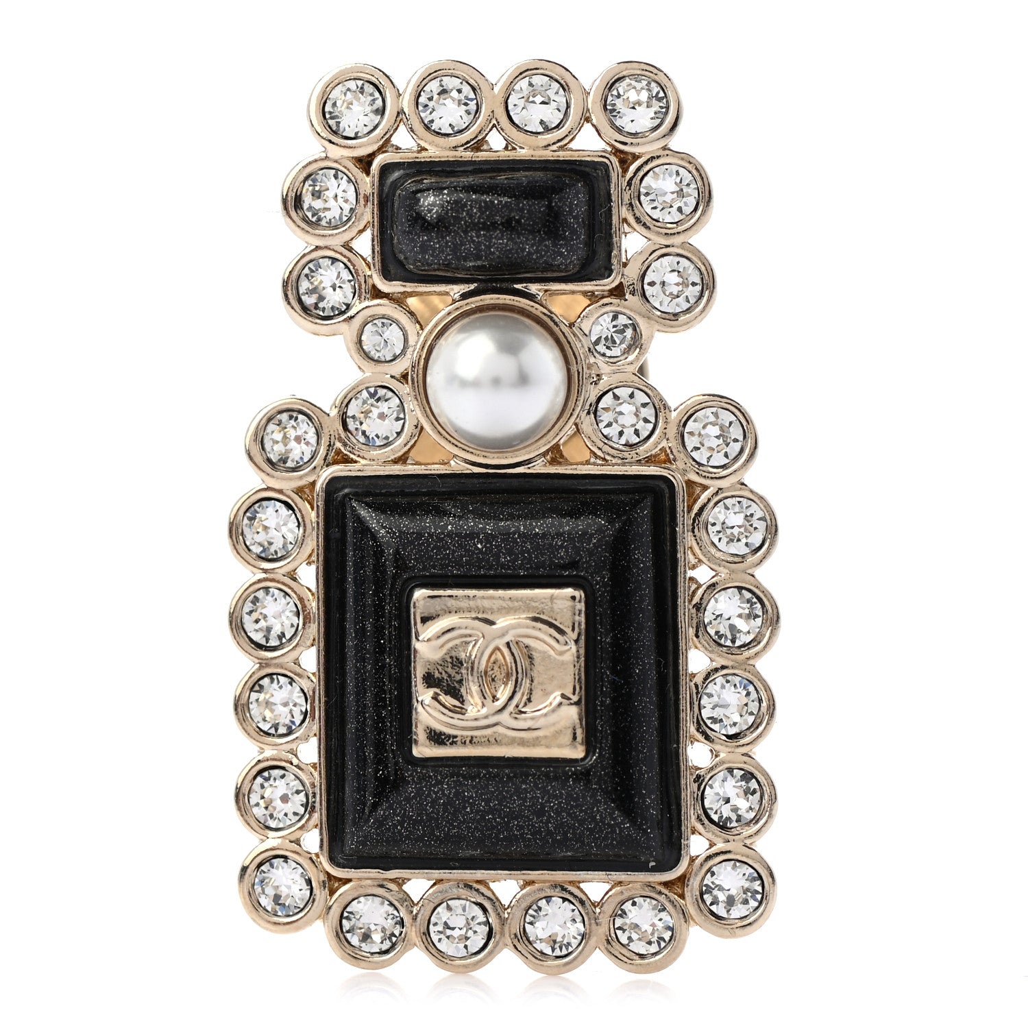Chanel Resin Crystal Pearl Perfume Bottle CC Brooch Black Gold 1 of 4