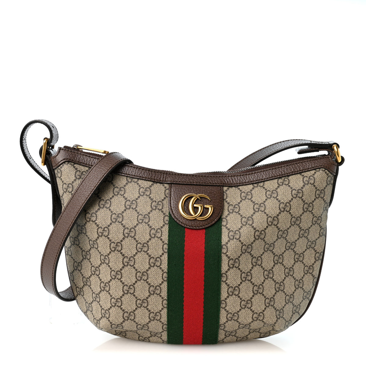 Gucci GG Supreme Monogram Web Small Ophidia Half Moon Hobo Brown 1 of 10