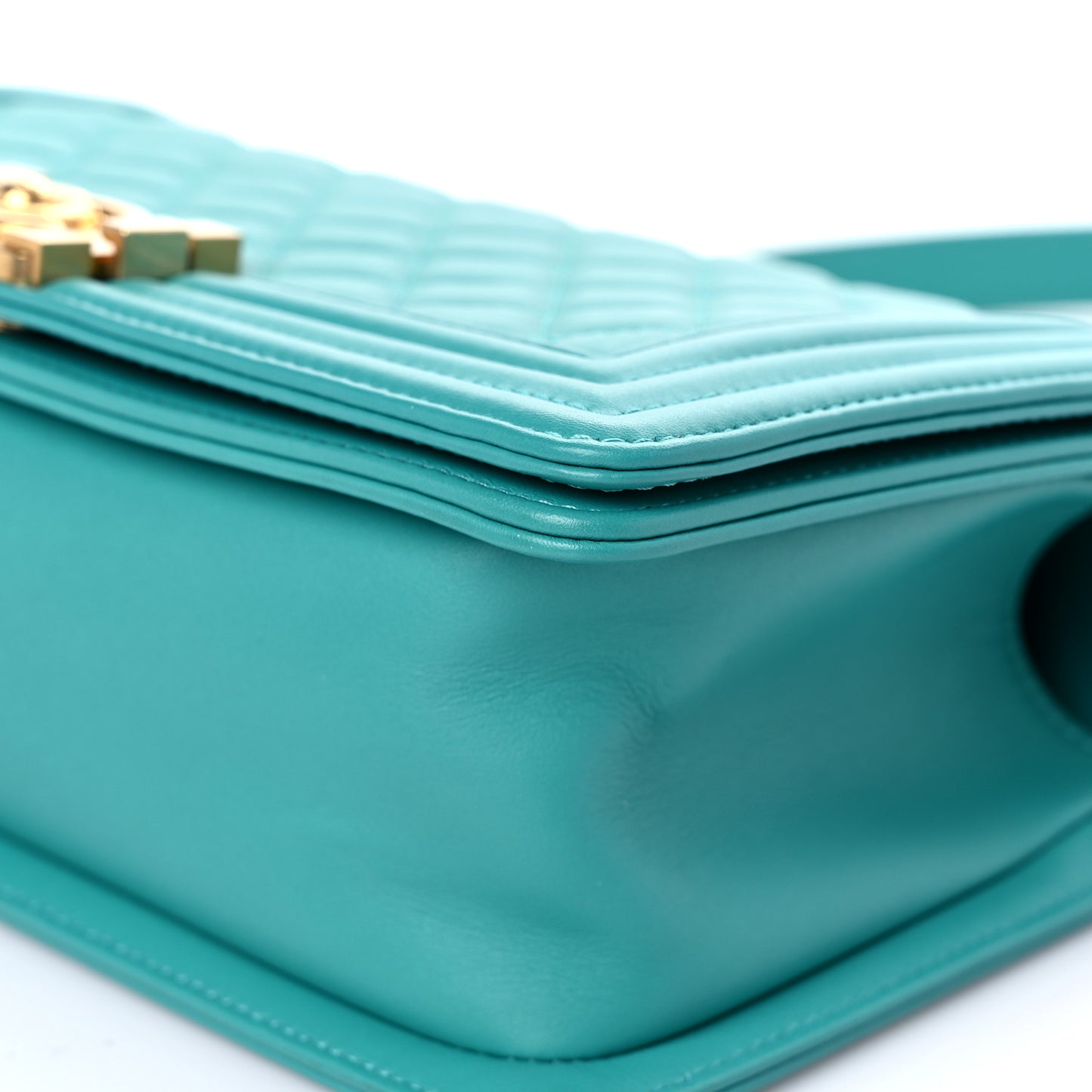 Calfskin Quilted Medium Boy Flap Turquoise