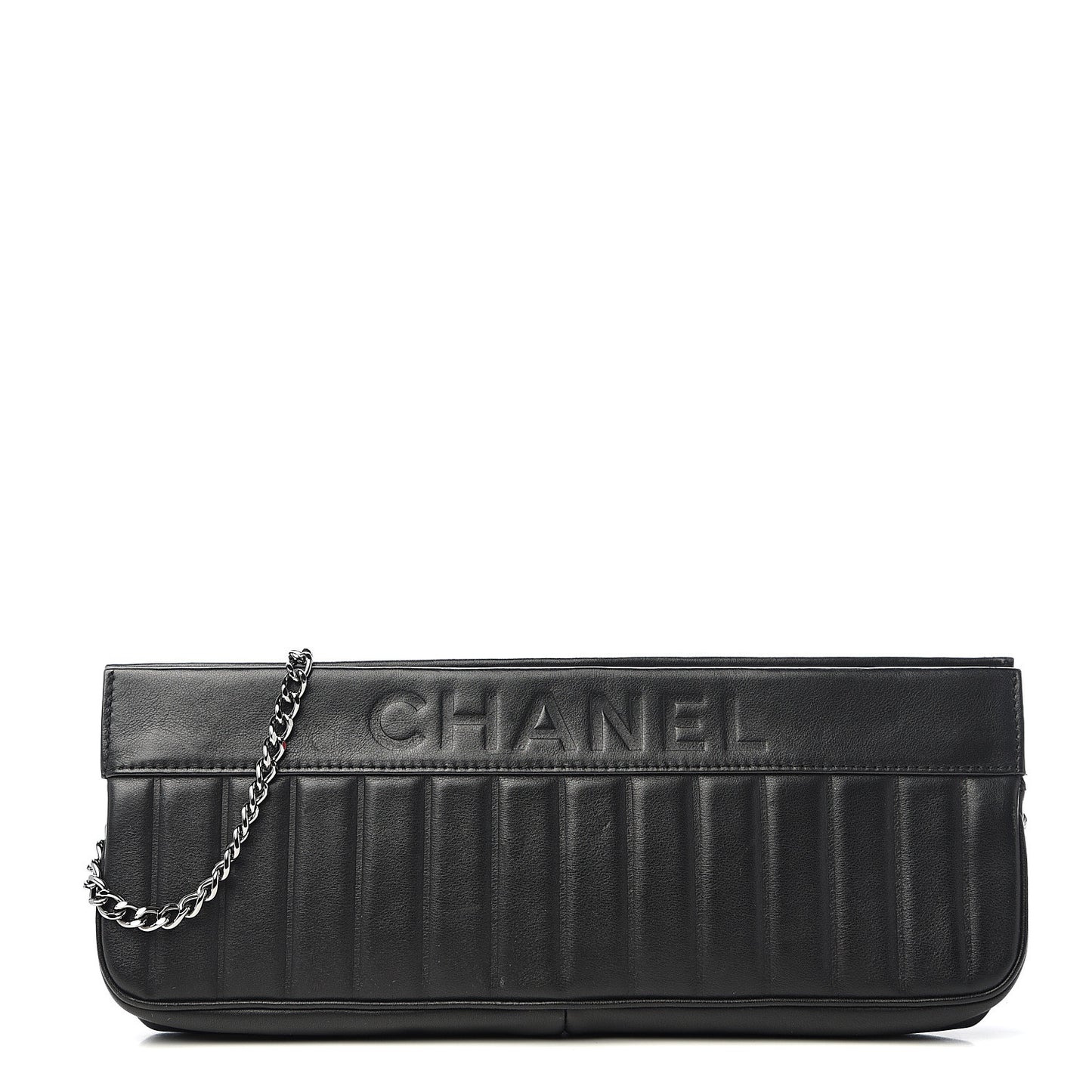 Calfskin Vertical Quilted Lax Clutch With Chain Black