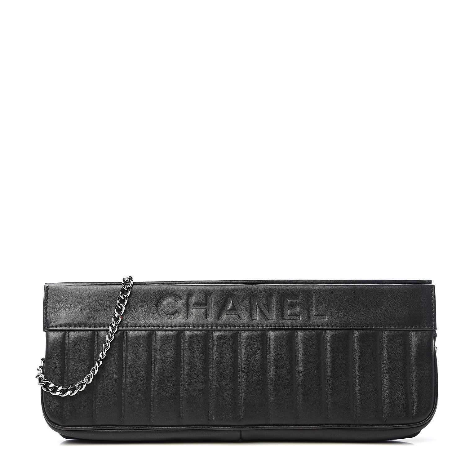 Chanel Calfskin Vertical Quilted Lax Clutch With Chain Black 1 of 10
