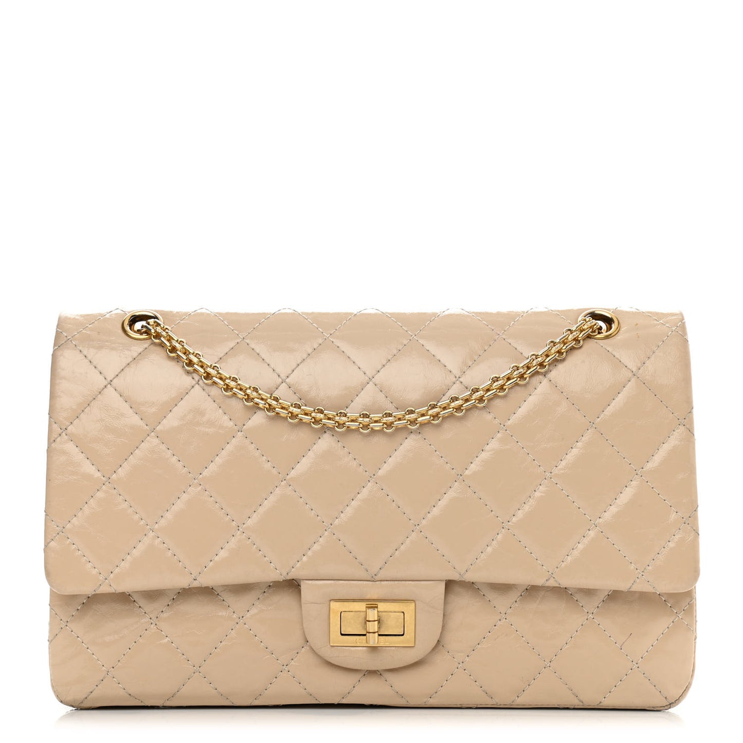 Distressed Patent Calfskin Quilted 2.55 Reissue 227 Flap Beige
