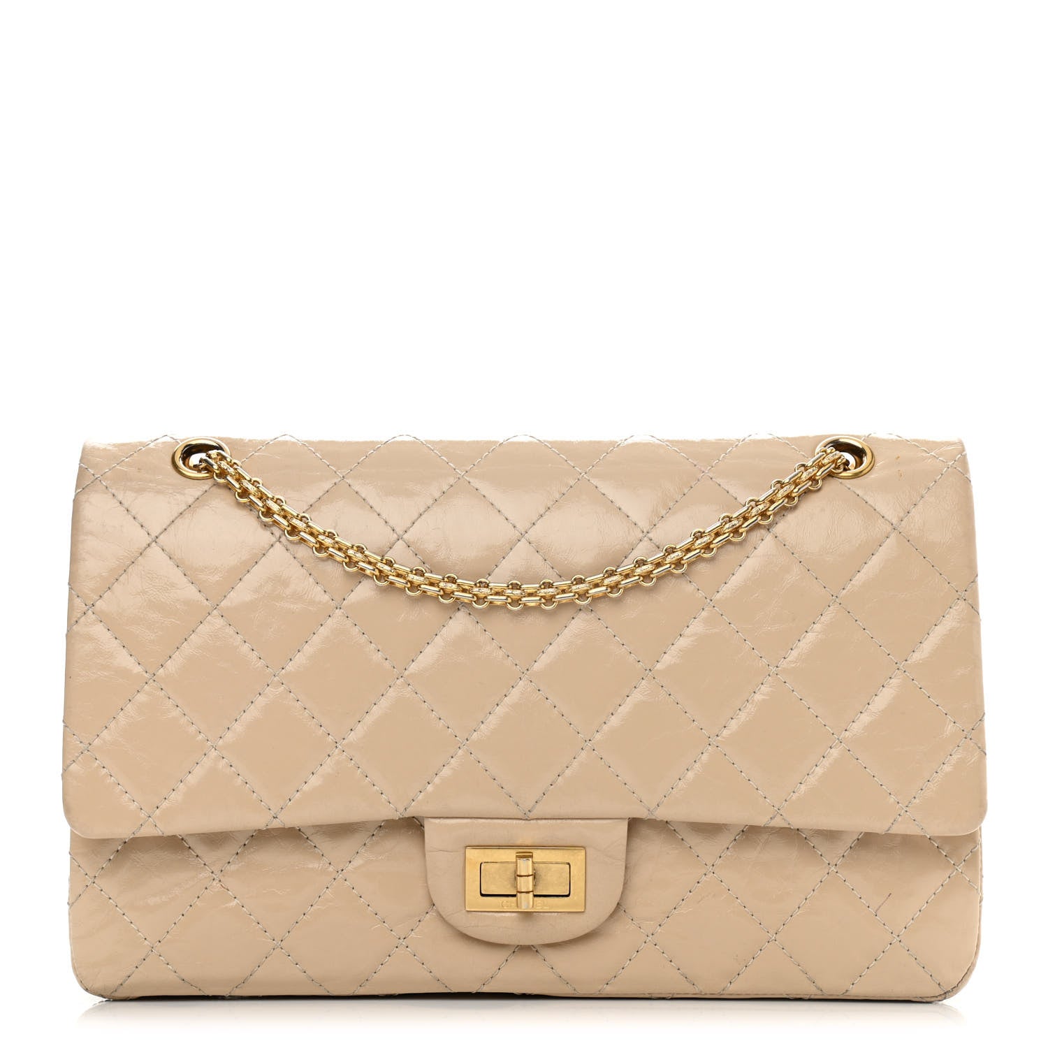 Chanel Distressed Patent Calfskin Quilted 2.55 Reissue 227 Flap Beige 1 of 14