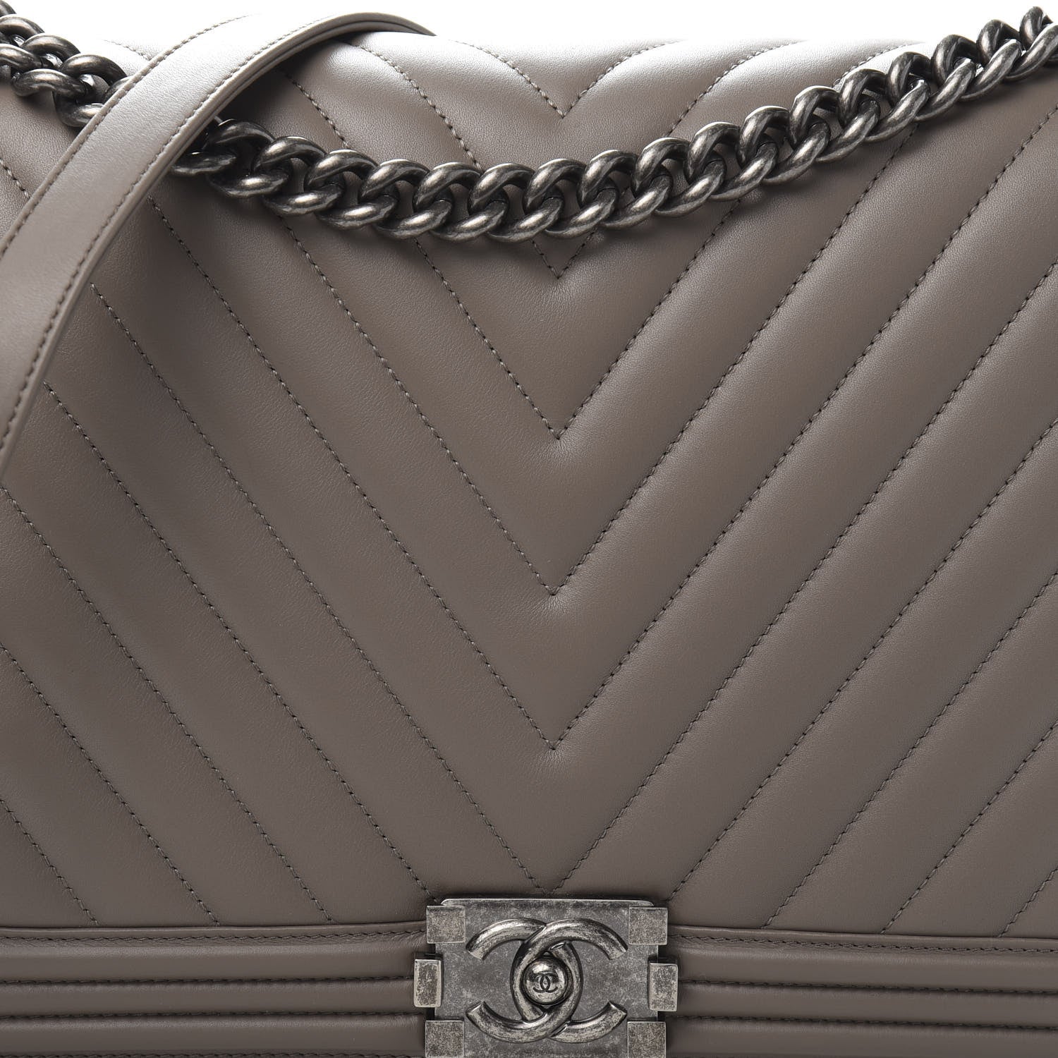 Chanel Lambskin Chevron Quilted Large Boy Flap Grey 11 of 12