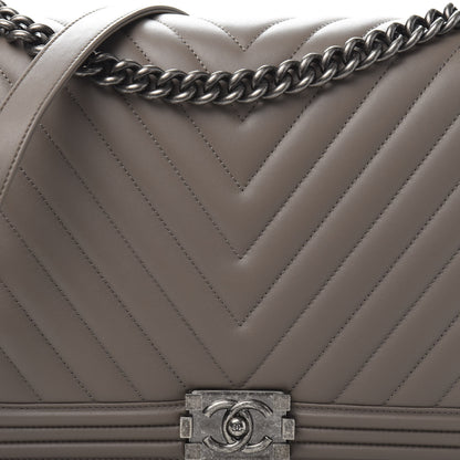 Chanel Lambskin Chevron Quilted Large Boy Flap Grey 11 of 12