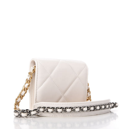 Chanel Shiny Goatskin Quilted Chanel 19 Flap Coin Purse With Chain White 3 of 11
